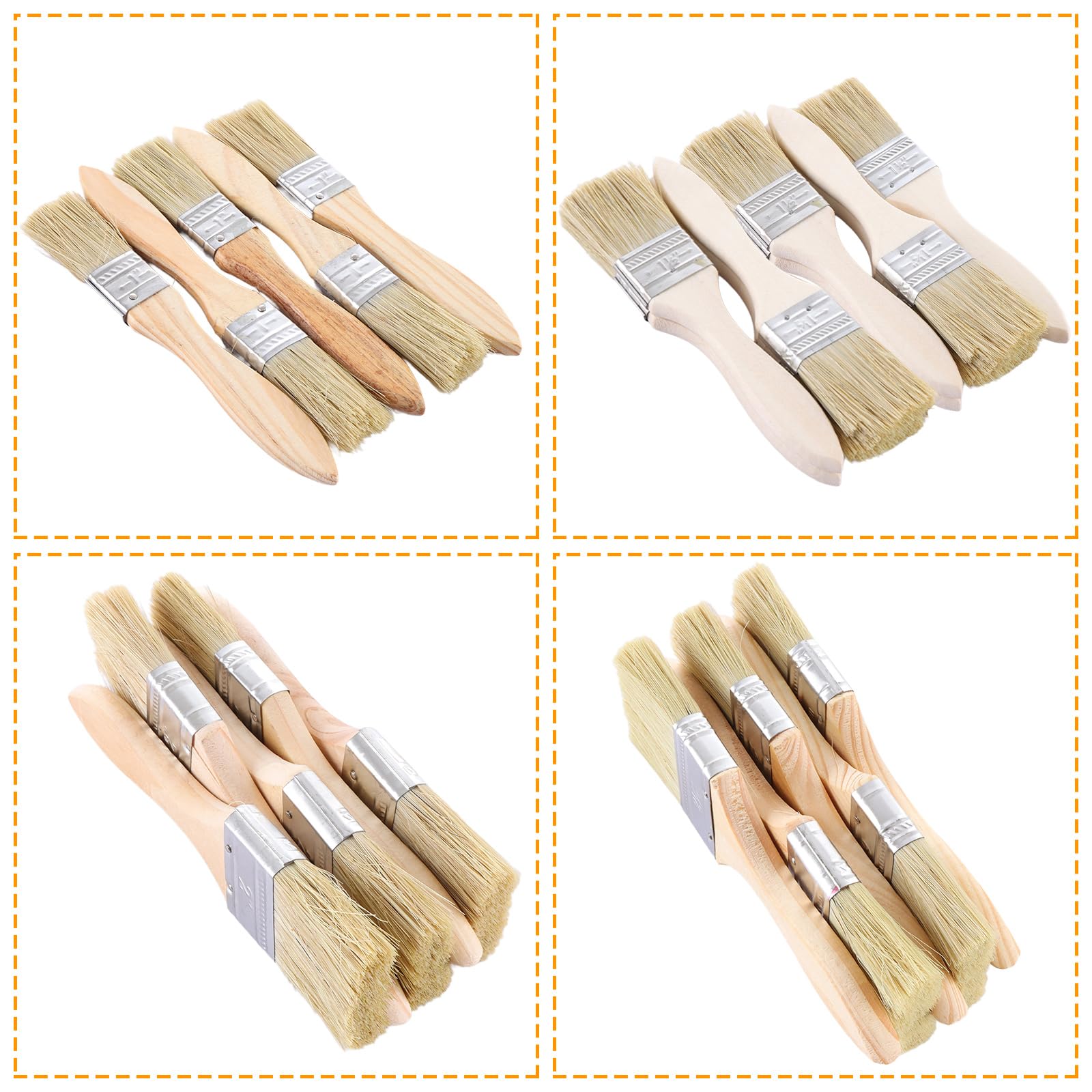 ASelected 20 Pcs Wooden Chip Paint Brushes - 4 Assorted Sizes (1" to 2.5") | Smooth Handles | Durable Bristles 4