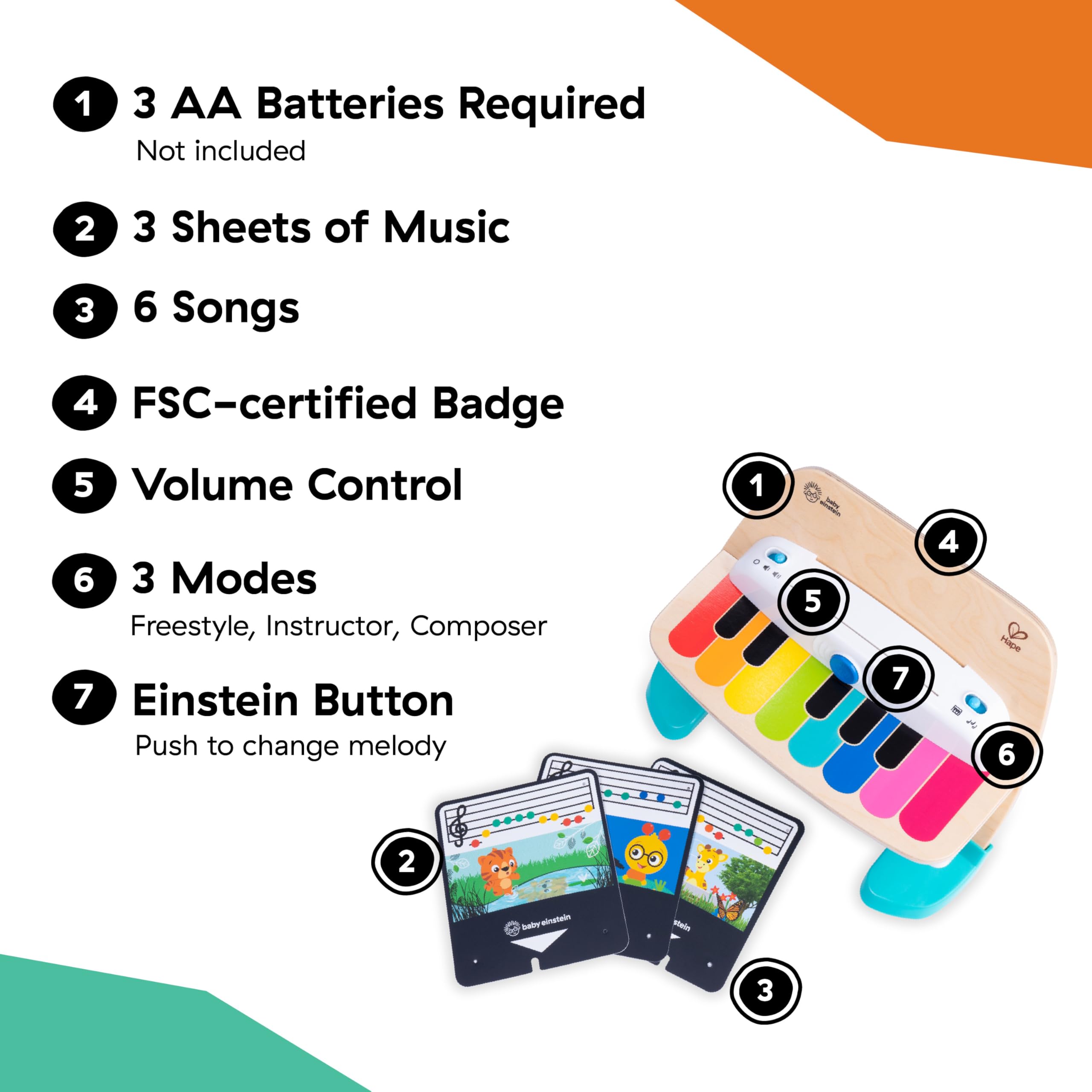 Baby Einstein Hape Magic Touch Piano – Musikspielzeug aus Holz für Kleinkinder von 6–36 Monaten 10