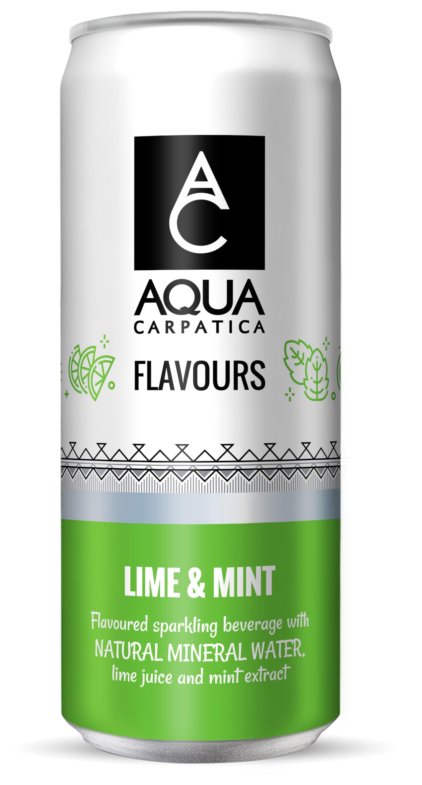 Aqua Carpatica Sparkling Flavours Lime & Mint - Natural Mineral Water, 330ml Pack of 4
