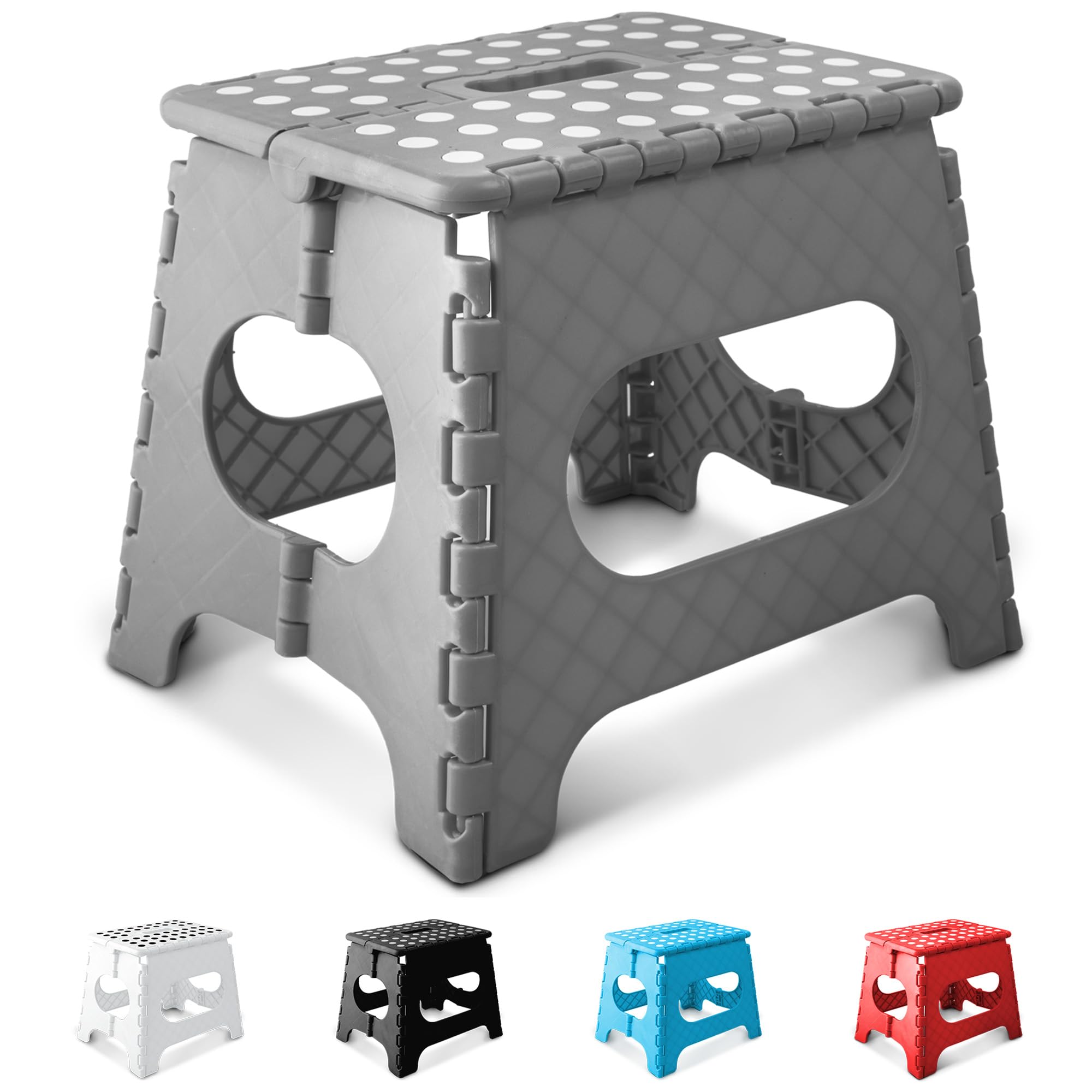 KEPLIN 11 Inch Heavy Duty Folding Step Stool | 150kg Capacity | Grey Plastic