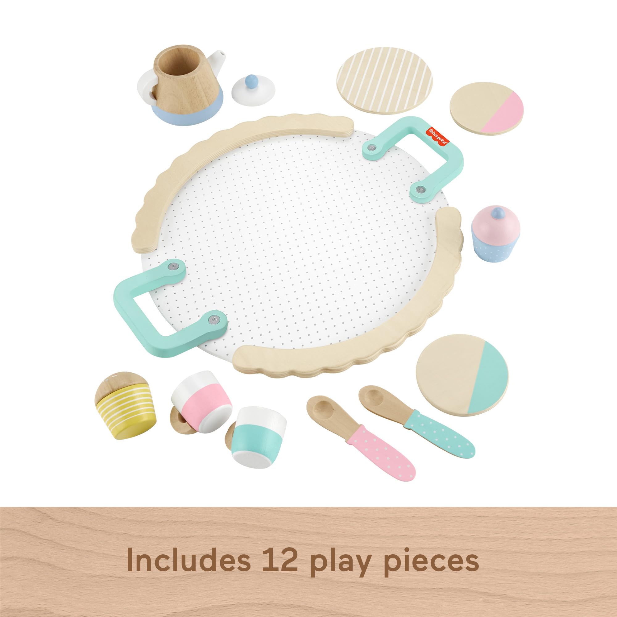 Fisher-Price Wooden Tea Set - 12-Piece Playset for Ages 3+ 5