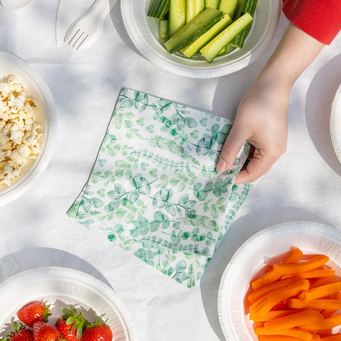 Talking Tables Grüne Blätter, 2-lagige weiche Papierservietten, 100er-Packung, umweltfreundlich, kompostierbar, Einweg, 33 cm 3