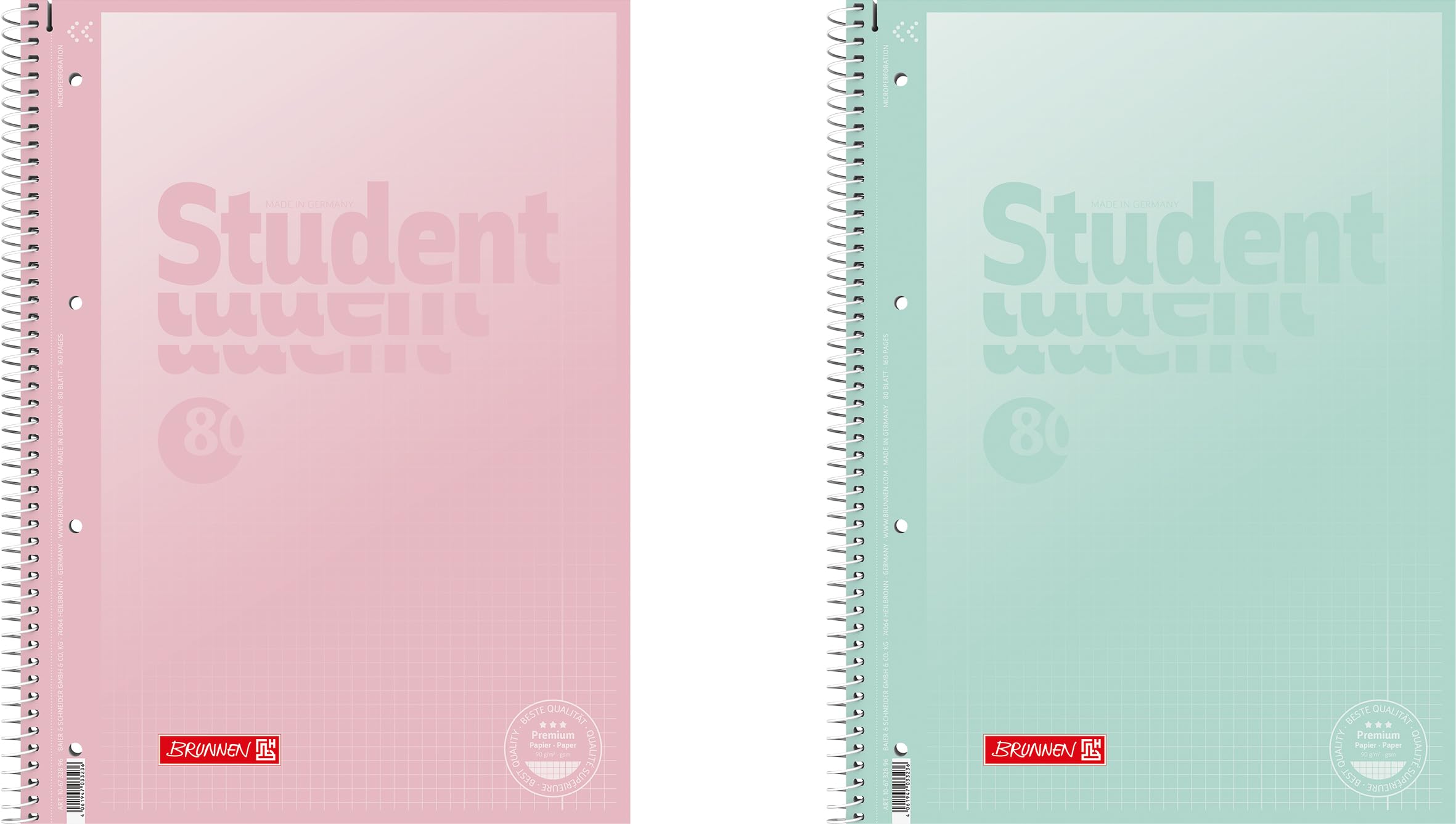 BRUNNEN College Notepad Premium Student 'Pastel' | A4 Squared 5mm | 80 Sheets 1