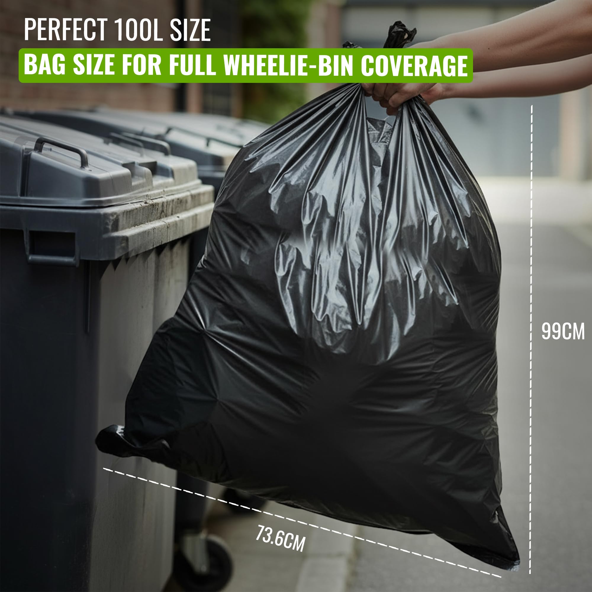 EcoBag Heavy Duty Refuse Sacks - 100L Capacity, 33μm Strength, 50 Pack | Recyclable 7