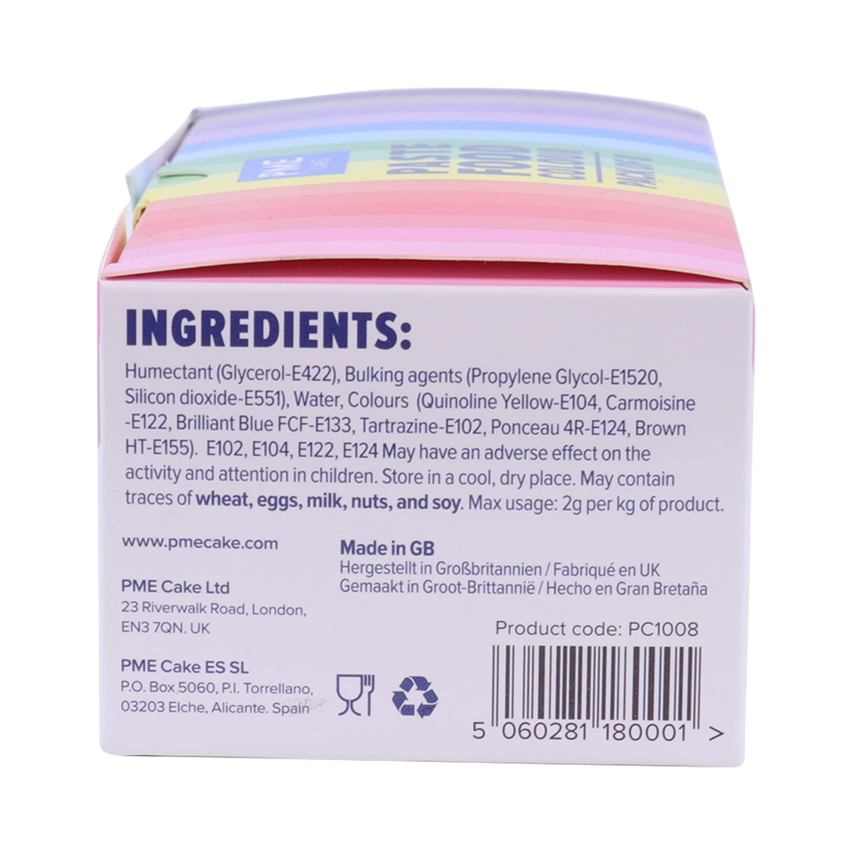 PME Concentrated Paste Food Colours for Icing, Sugarpaste and Fondant - Set of 8, 25 g each