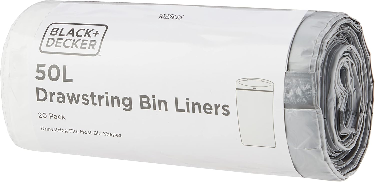 BLACK+DECKER 50L Drawstring Bin Liners 20 Pack - White