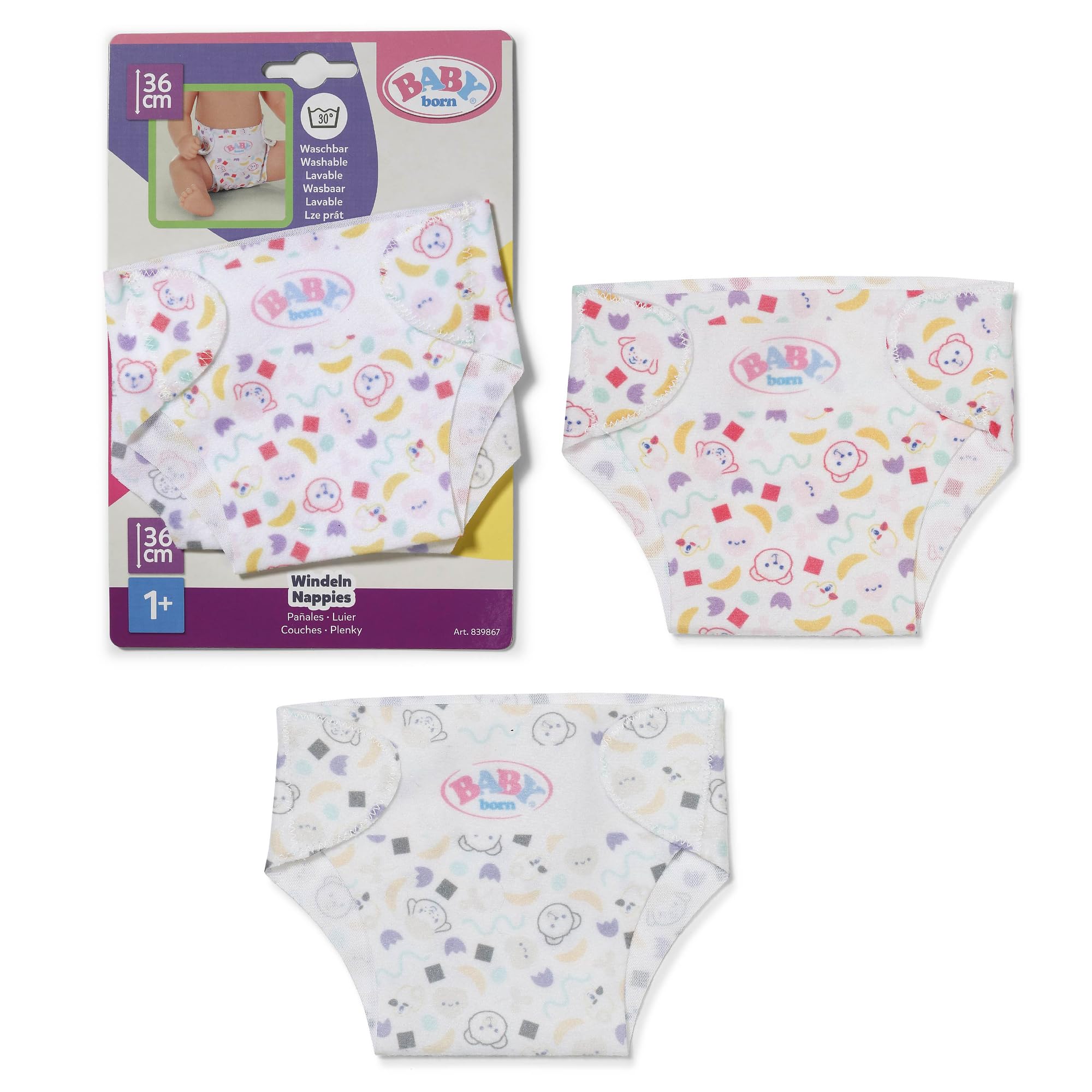BABY born Diapers - 2 Reusable Cloth Diapers for 36cm Dolls | Polyester