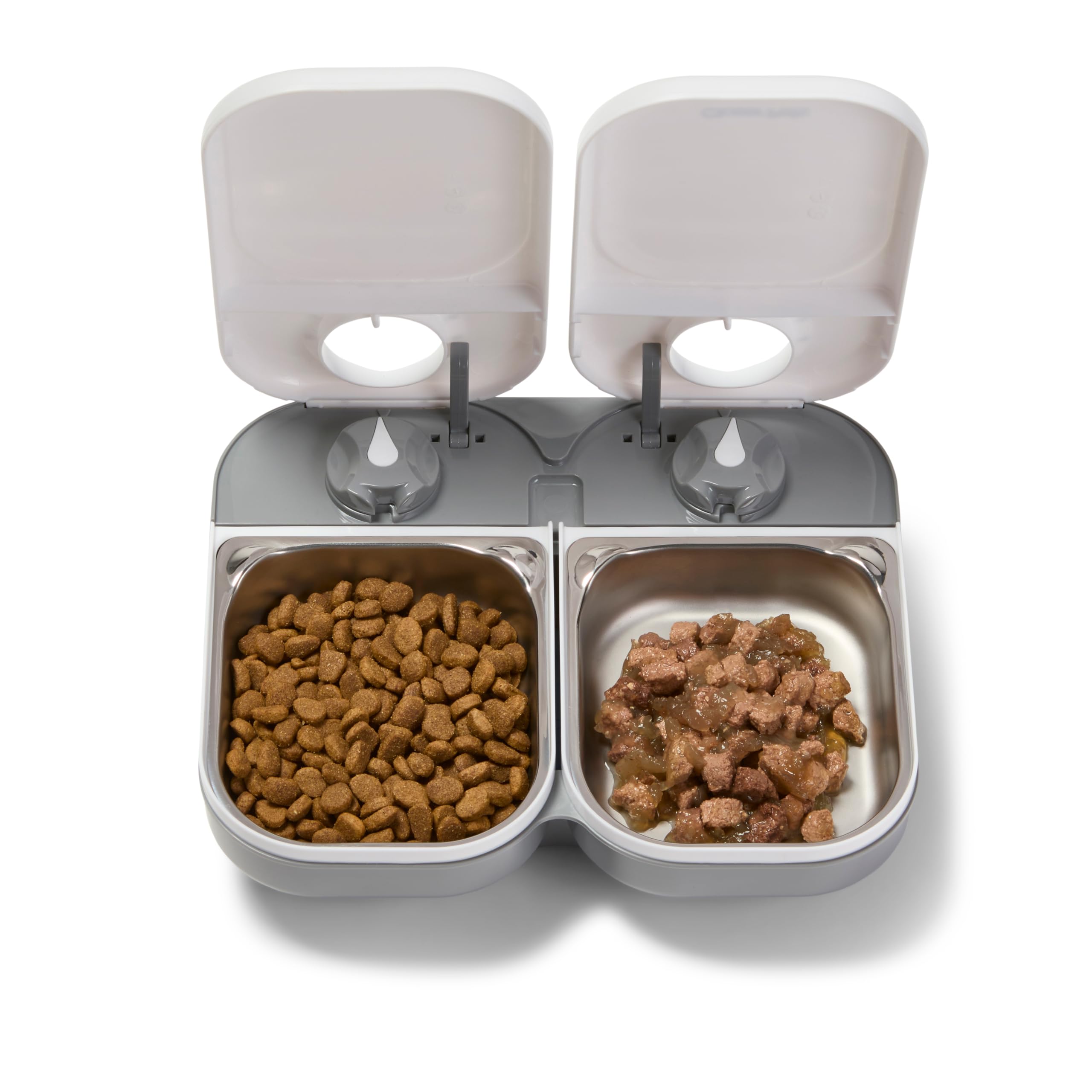 Closer Pets Automatic Pet Feeder - 2-Meal Timer, Stainless Steel Bowls, Ice Pack | White