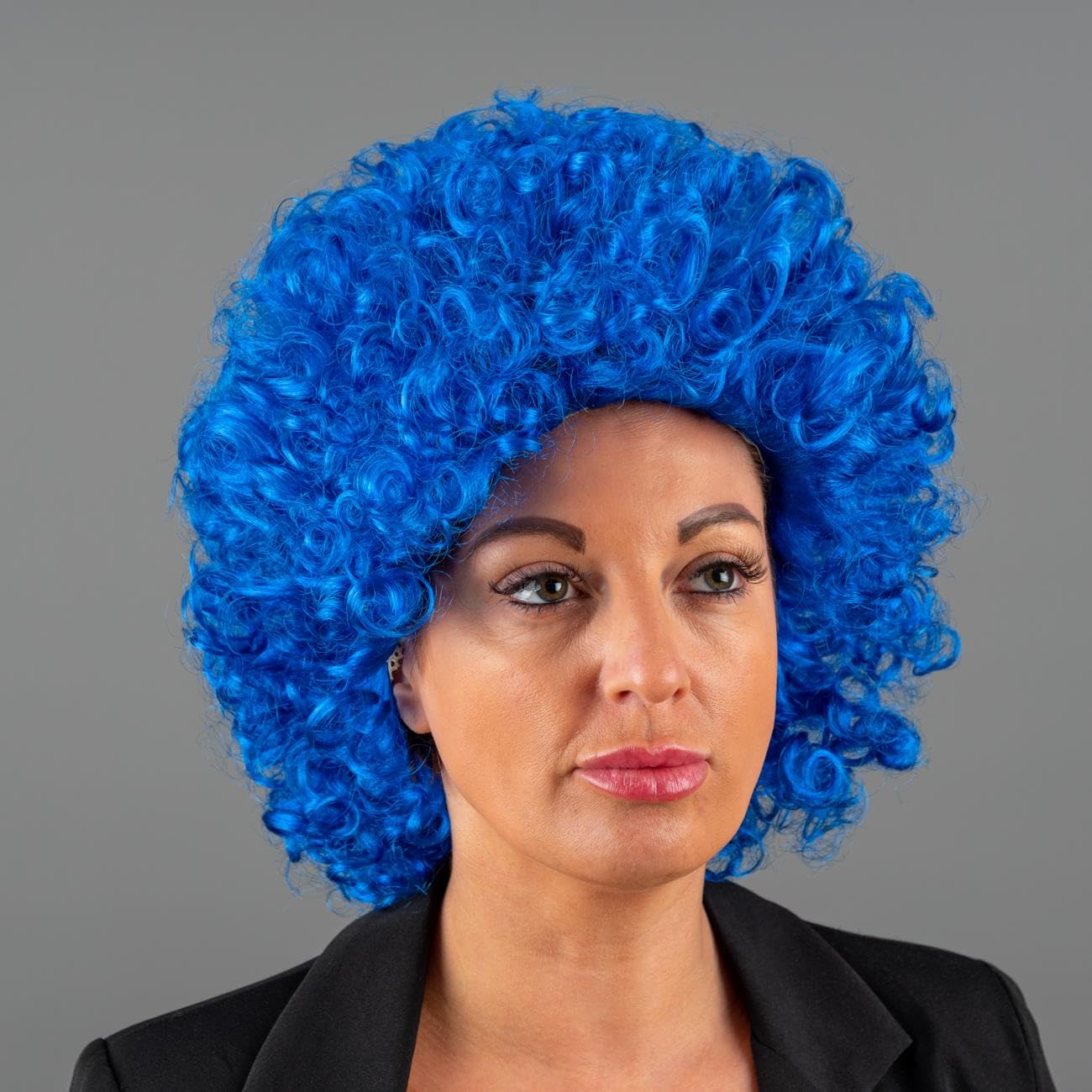 SHATCHI Blue Afro Wig Curly Bouncy Hair for Fancy Dress Party Costume Disco 60s 70s 80s Theme Unisex 6
