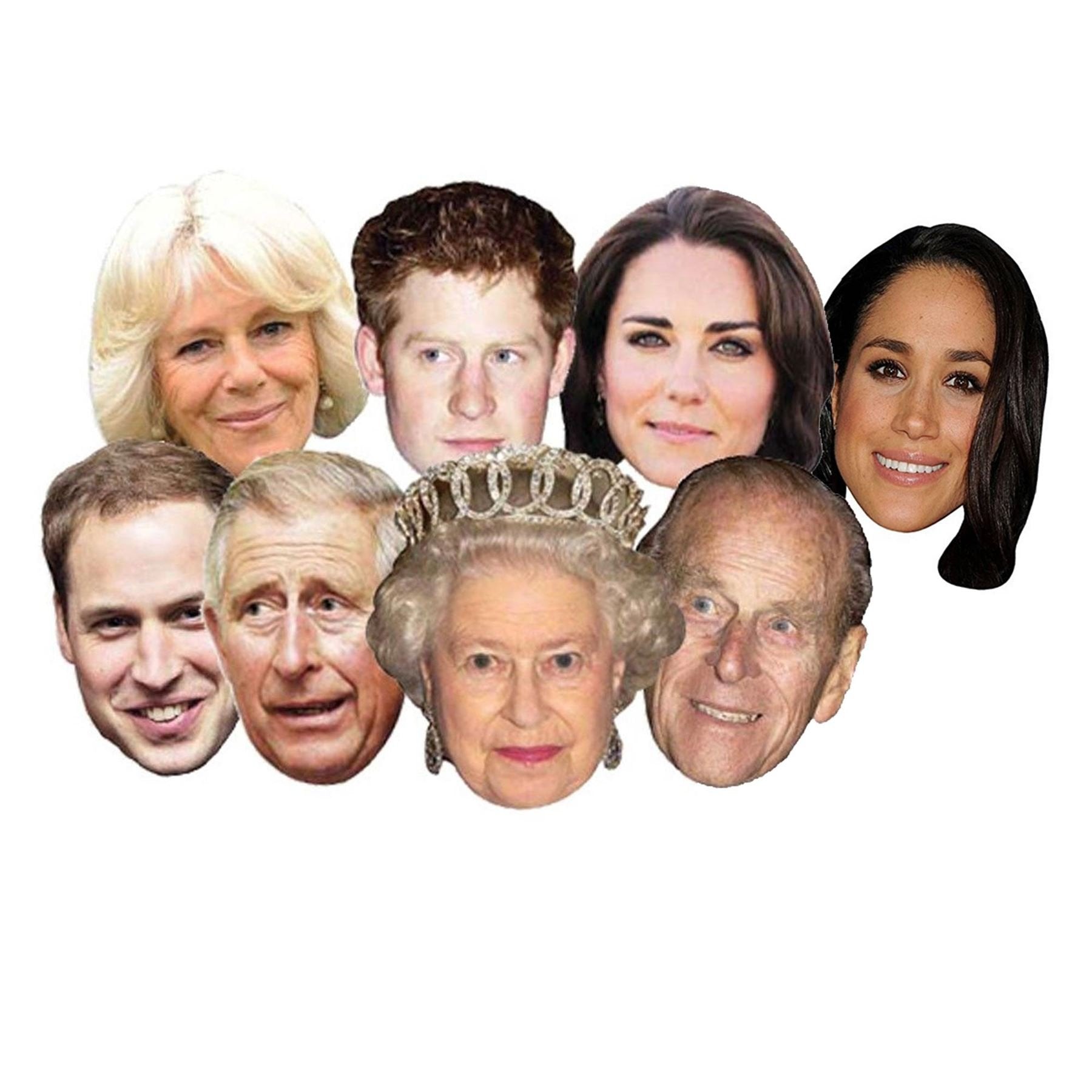 SHATCHI Royal Family Face Masks 8 Pack - King Charles III, Queen Consort Camilla, William, Kate, Harry, Phillip