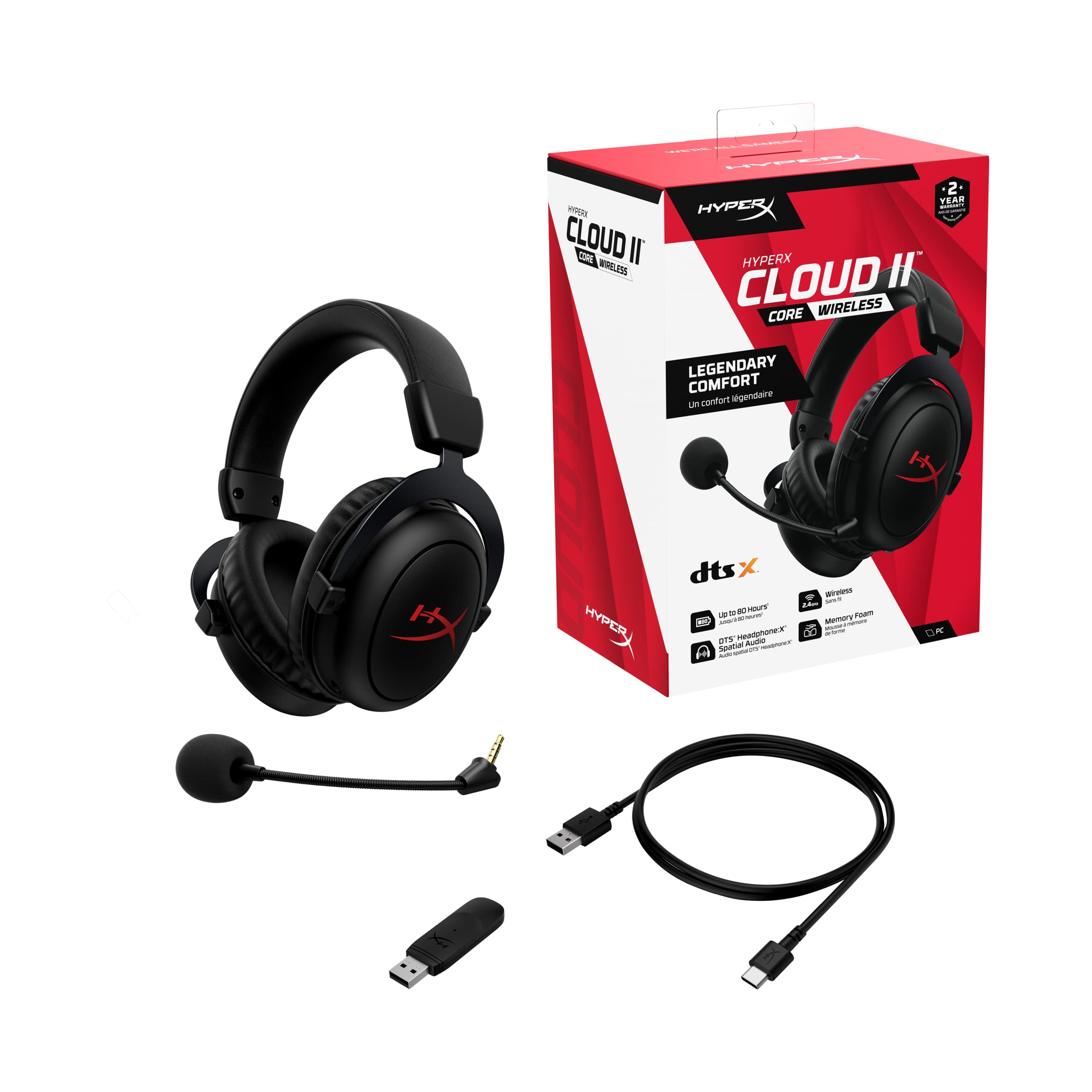 HyperX Cloud II Core Wireless - Gaming Headset for PC with DTS Headphone:X Spatial Audio 4