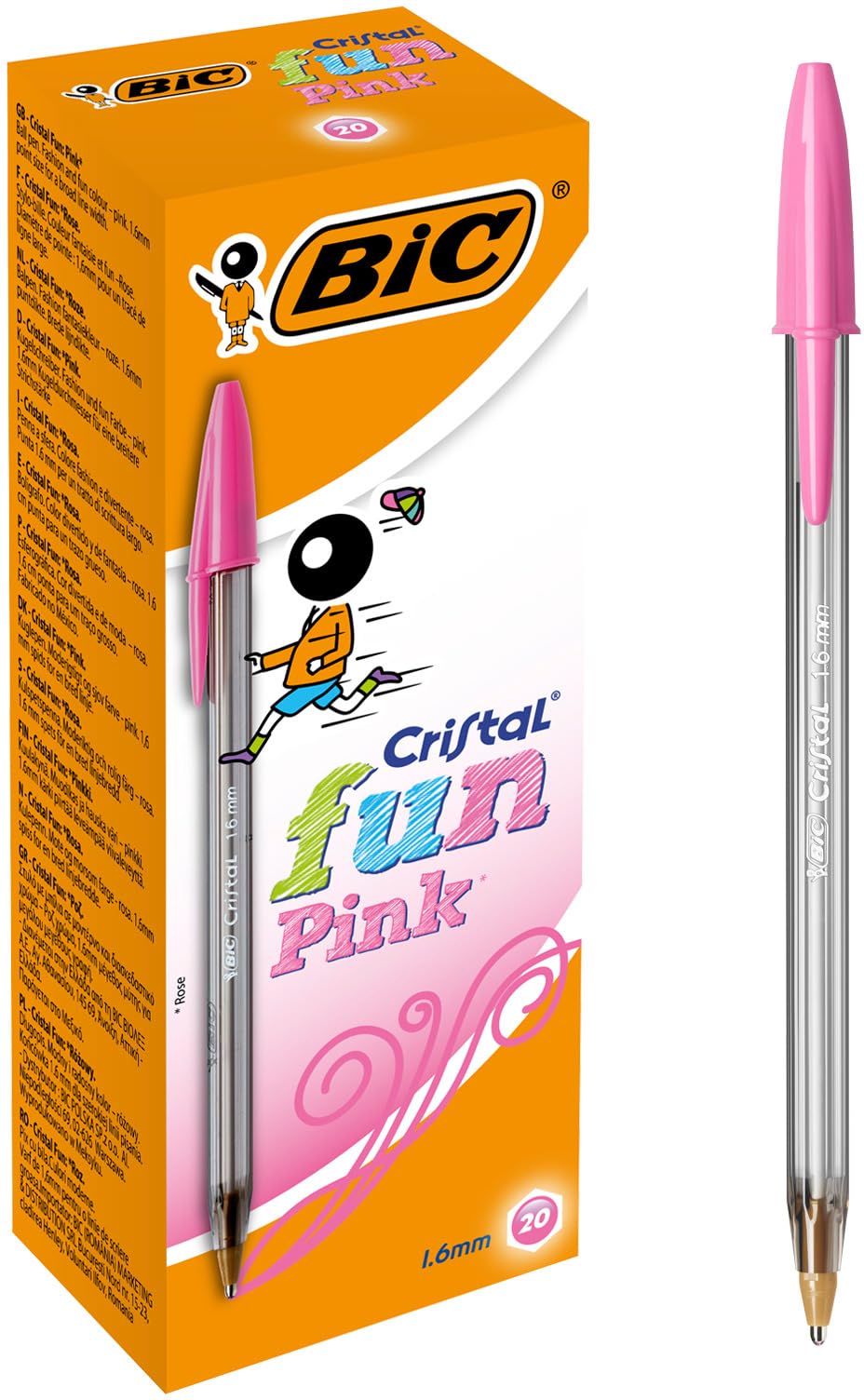 BIC Cristal Fun Ballpoint Pens - Pink Ink | 1.6mm Broad Point | Pack of 20