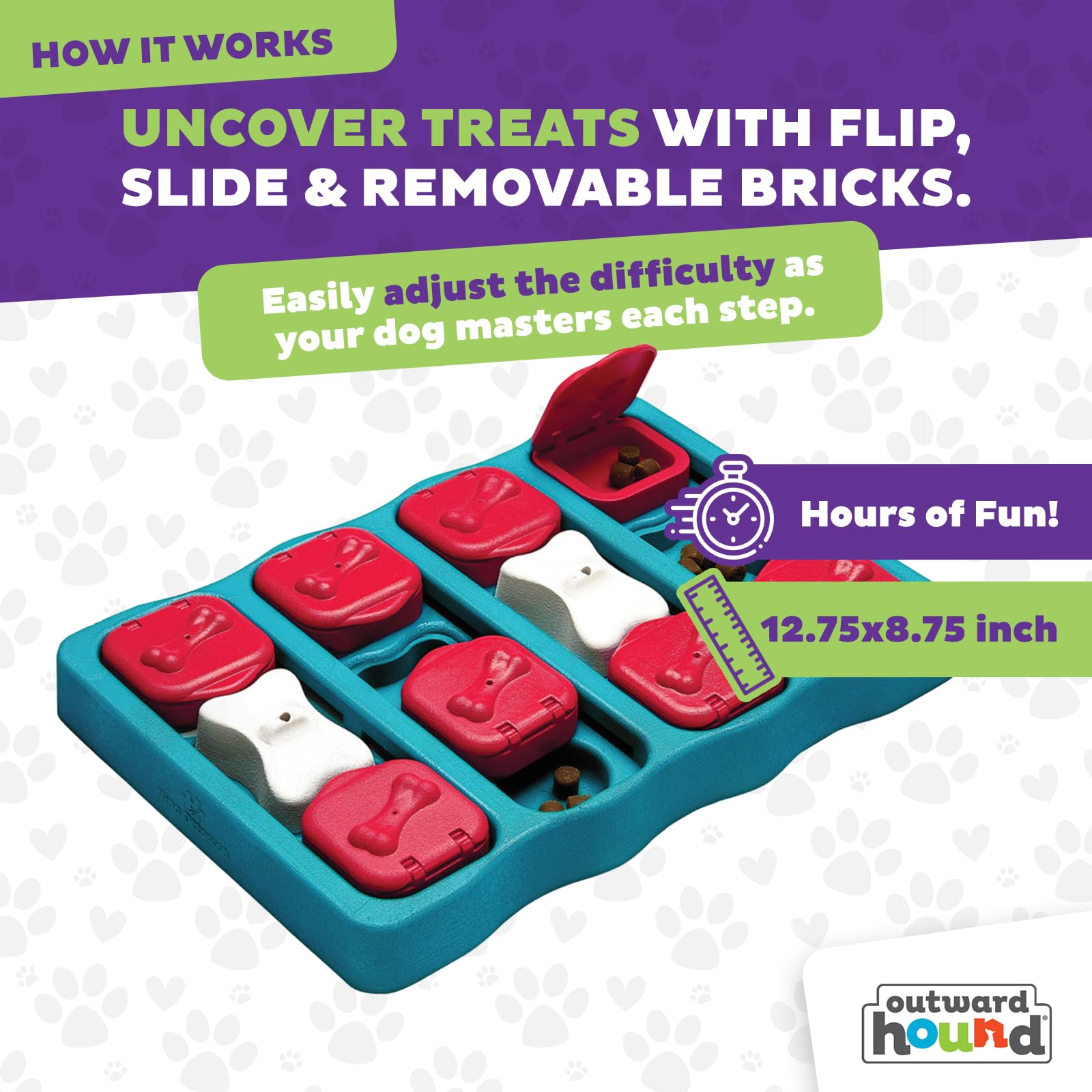 Outward Hound Nina Ottosson Dog Brick Interactive Treat Puzzle Toy - Level 2 Intermediate | Plastic 6
