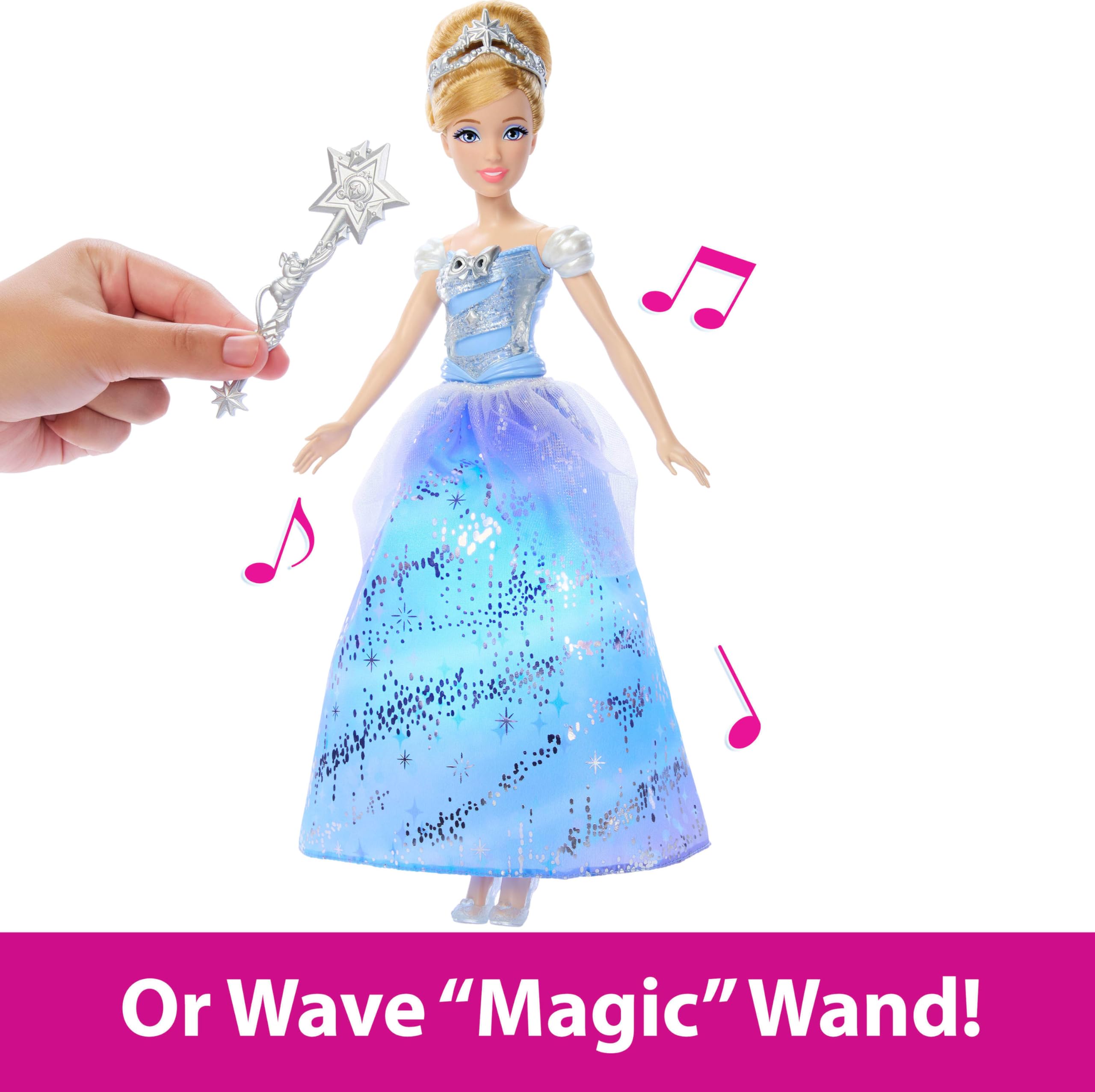 Mattel Disney Princess Cinderella Light-Up Dress Fashion Doll with Sounds & Wand - Blue 3
