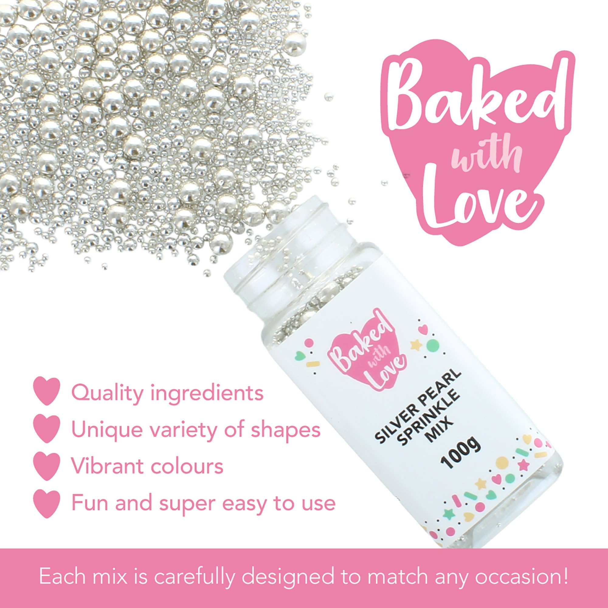 Baked with Love - Silver Pearl Sprinkles 100g | Edible Cake Decorations 4