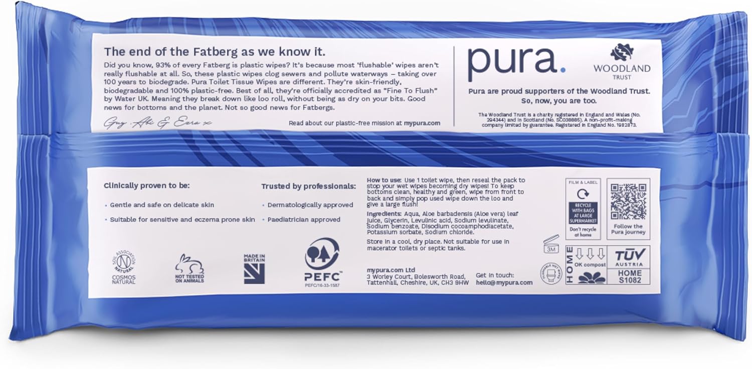 Pura - Flushable Moist Toilet Tissue Wipes 100% Plastic-Free Biodegradable Wet Wipes (40 Count) 5
