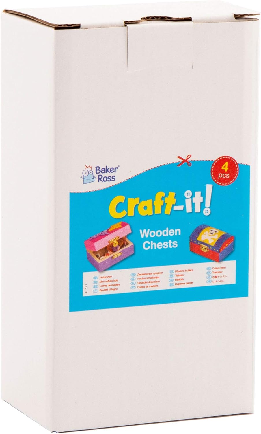 Baker Ross Mini Wooden Treasure Chests - DIY Craft Kit for Kids (Pack of 4)