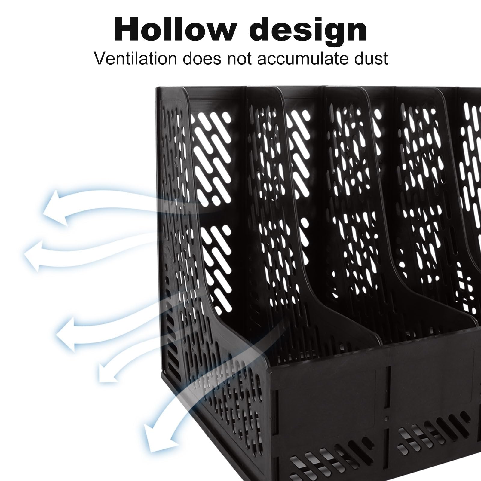 ASelected 4-Compartment Collapsible Magazine File Holder - Durable PP Plastic Desktop Organizer | Black 4