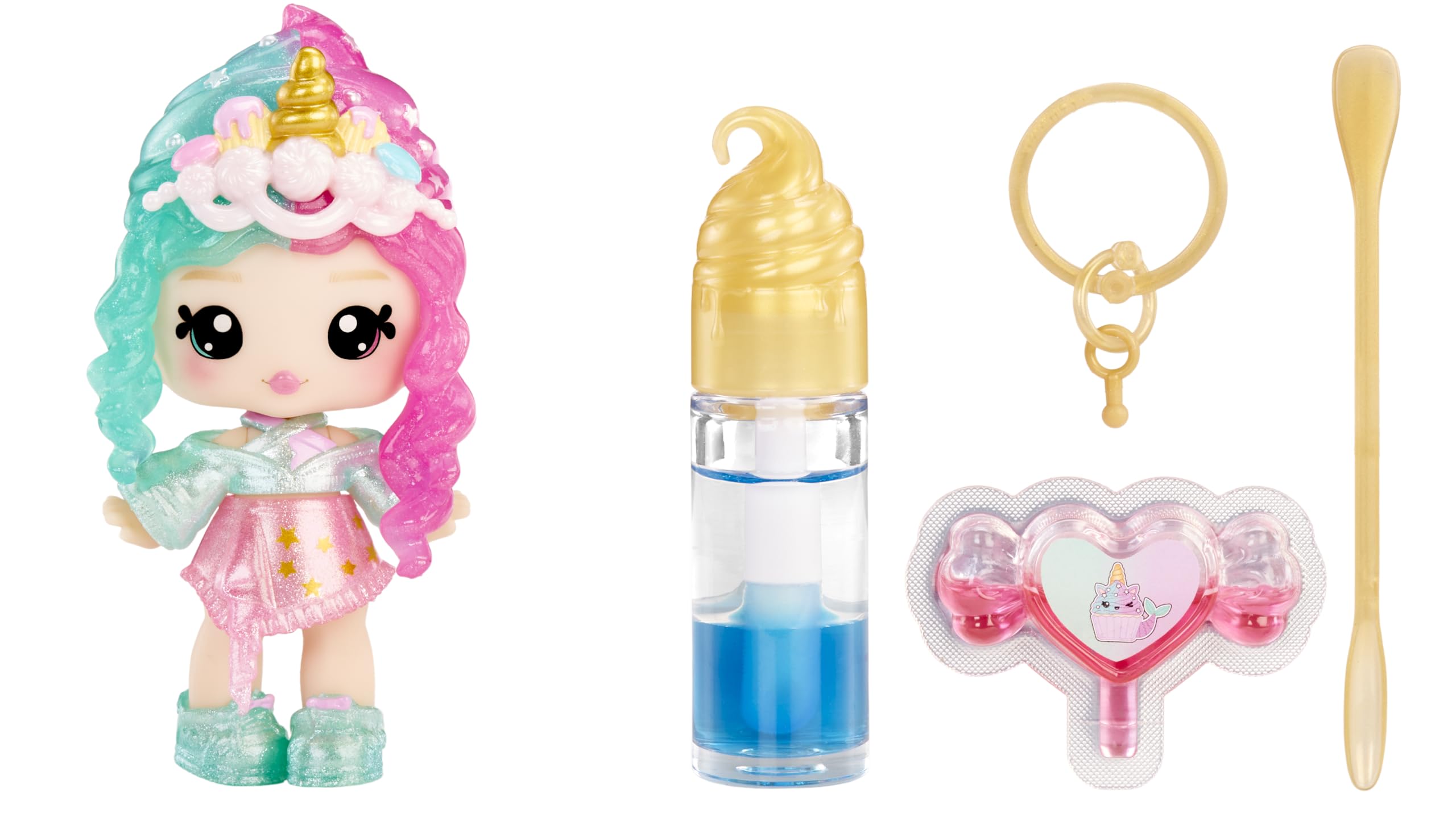 Yummiland Phoebe Frappe Lip Gloss Doll - Mystery Color Change Series, 10cm Fashion Doll with DIY Two-Tone Lip Gloss Kit 10