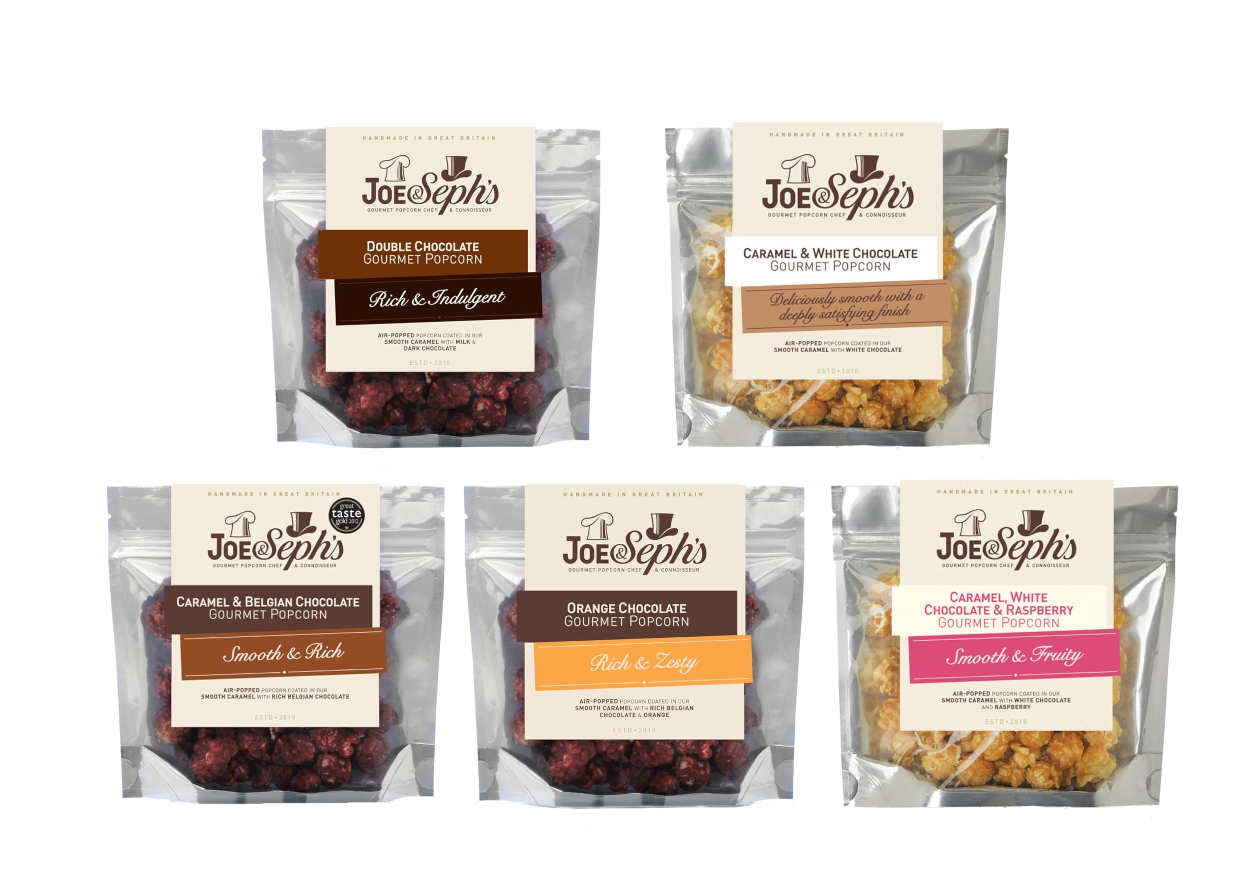 Joe & Seph's Chocolate Popcorn Tasting Selection - 5x30g Gourmet Air-Popped Snack Pack