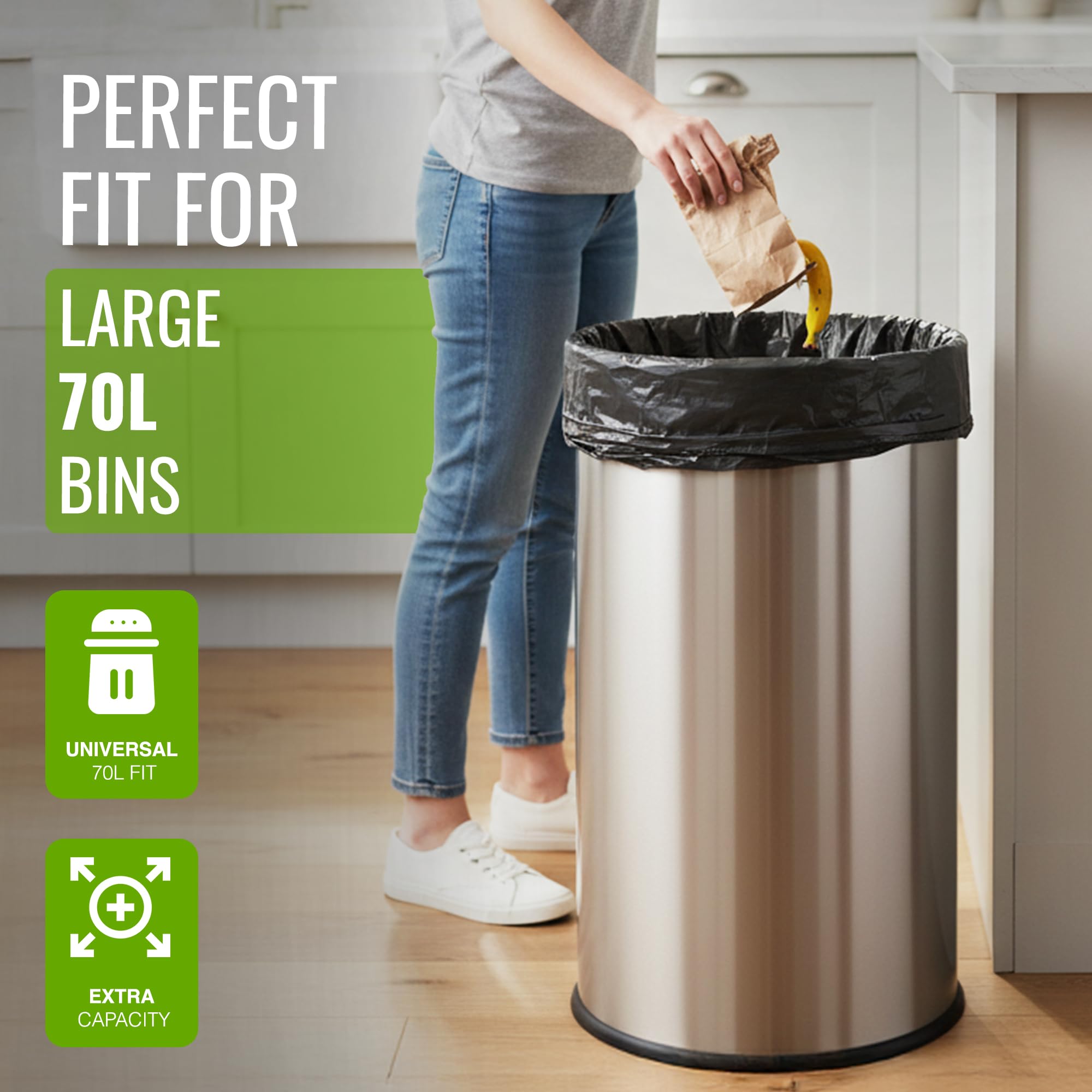 EcoBag Heavy Duty Refuse Sacks - 50 Pack, 70L Capacity, Made with 98% Recycled Plastic 2