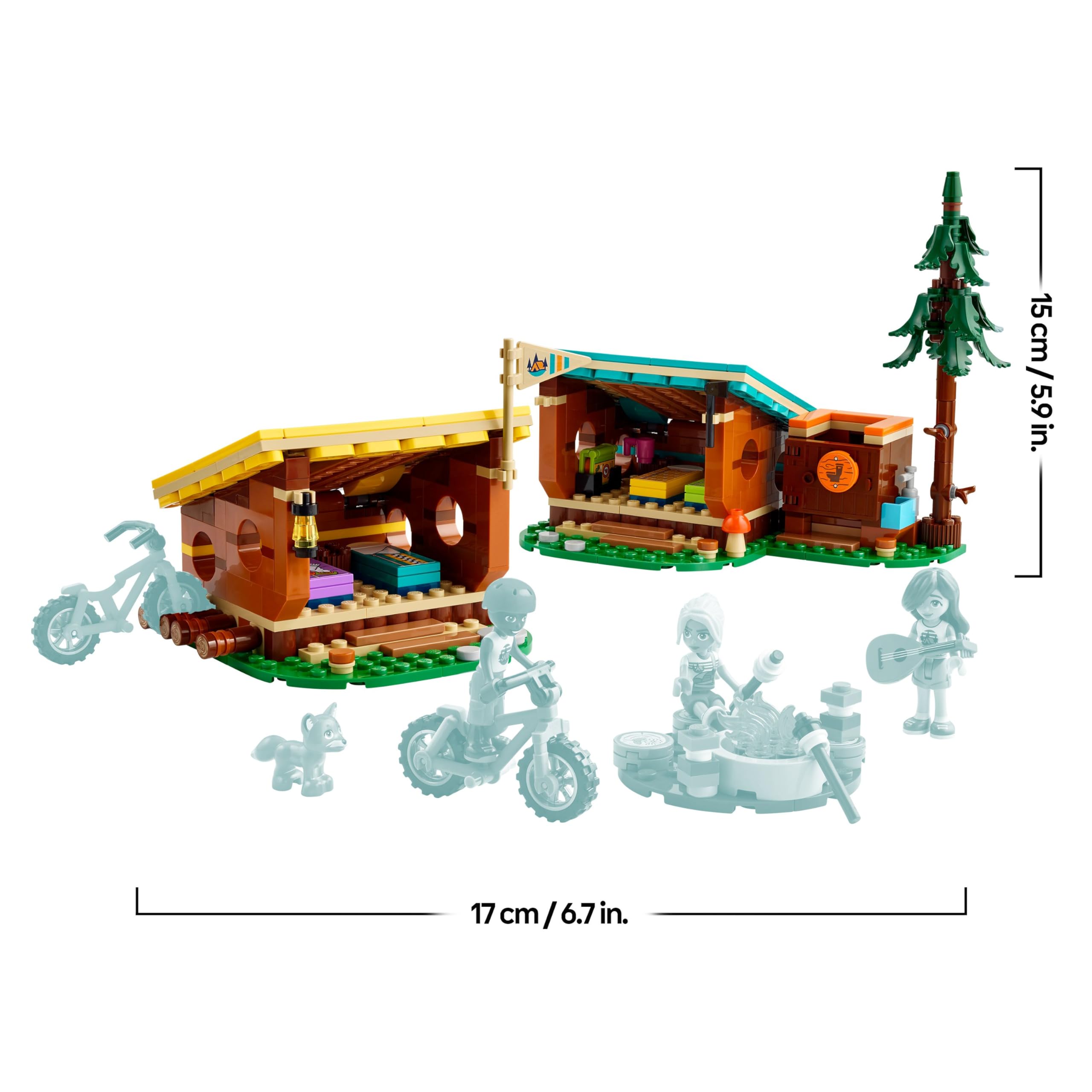 LEGO Friends Adventure Camp Cosy Cabins - Camping Playset with Mini-Dolls & Bikes for Ages 7+ 11