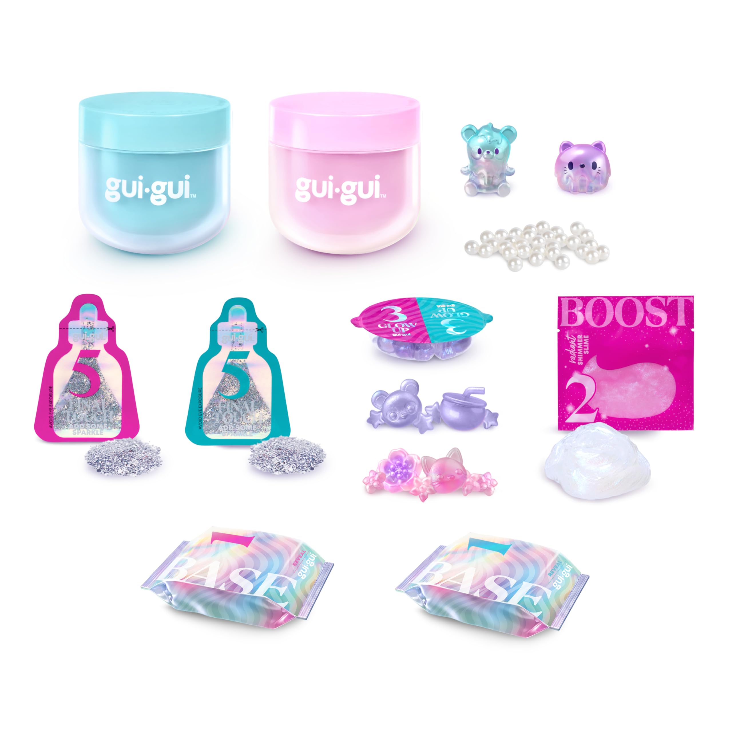 Gui Gui Shimmer Deluxe Duo Pack - 2 Iridescent Slimes with Pearl Beads & Glow-Up Sachets 5