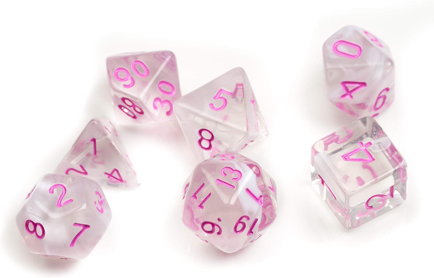 Sirius Dice White Cloud & Pink Ink Polyhedral Dice Set