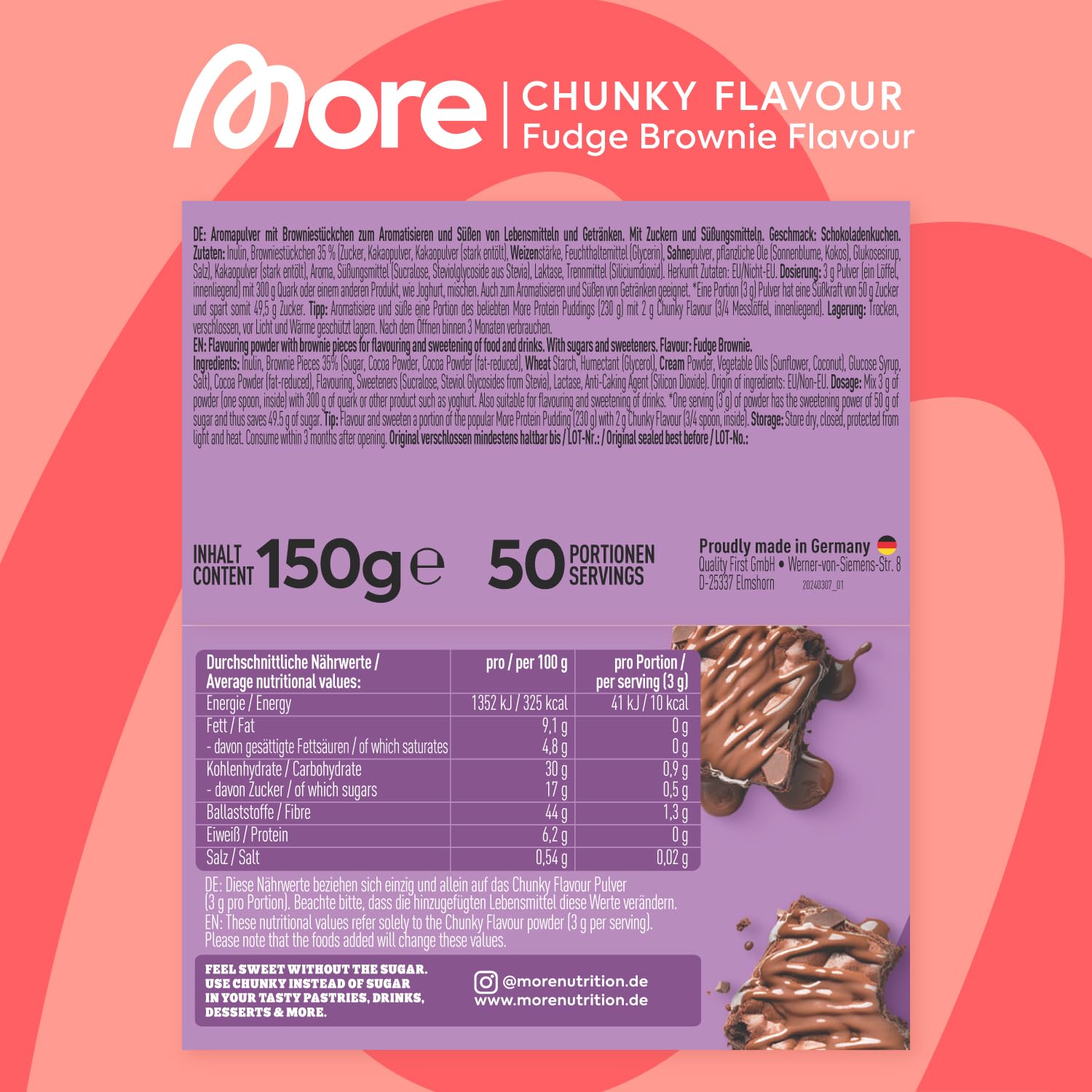 MORE Nutrition Chunky Flavour Fudge Brownie 150g 4