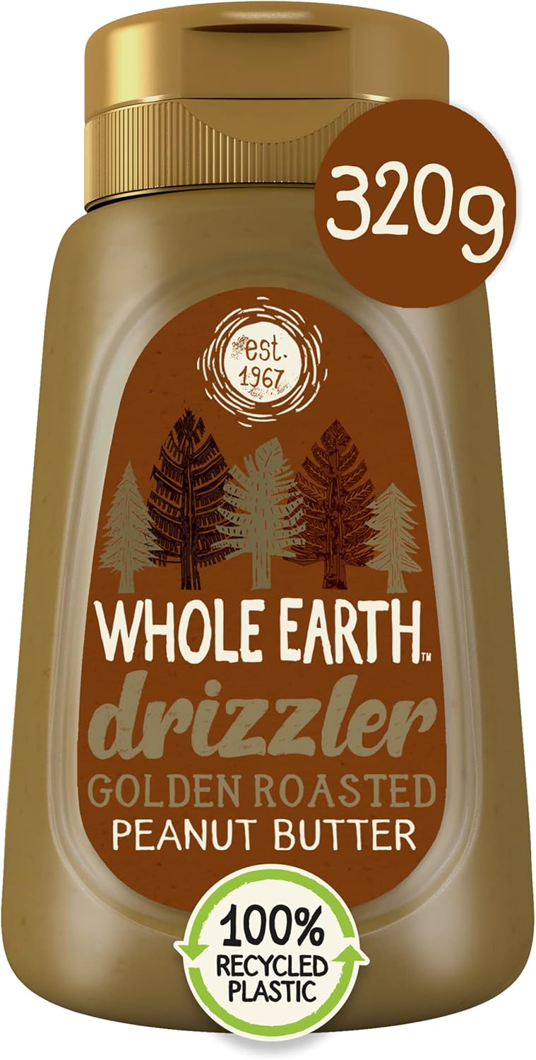 Whole Earth Drizzler Golden Roasted Peanut Butter - Super Smooth Squeezy Runny Nut Spread 6 x 320g