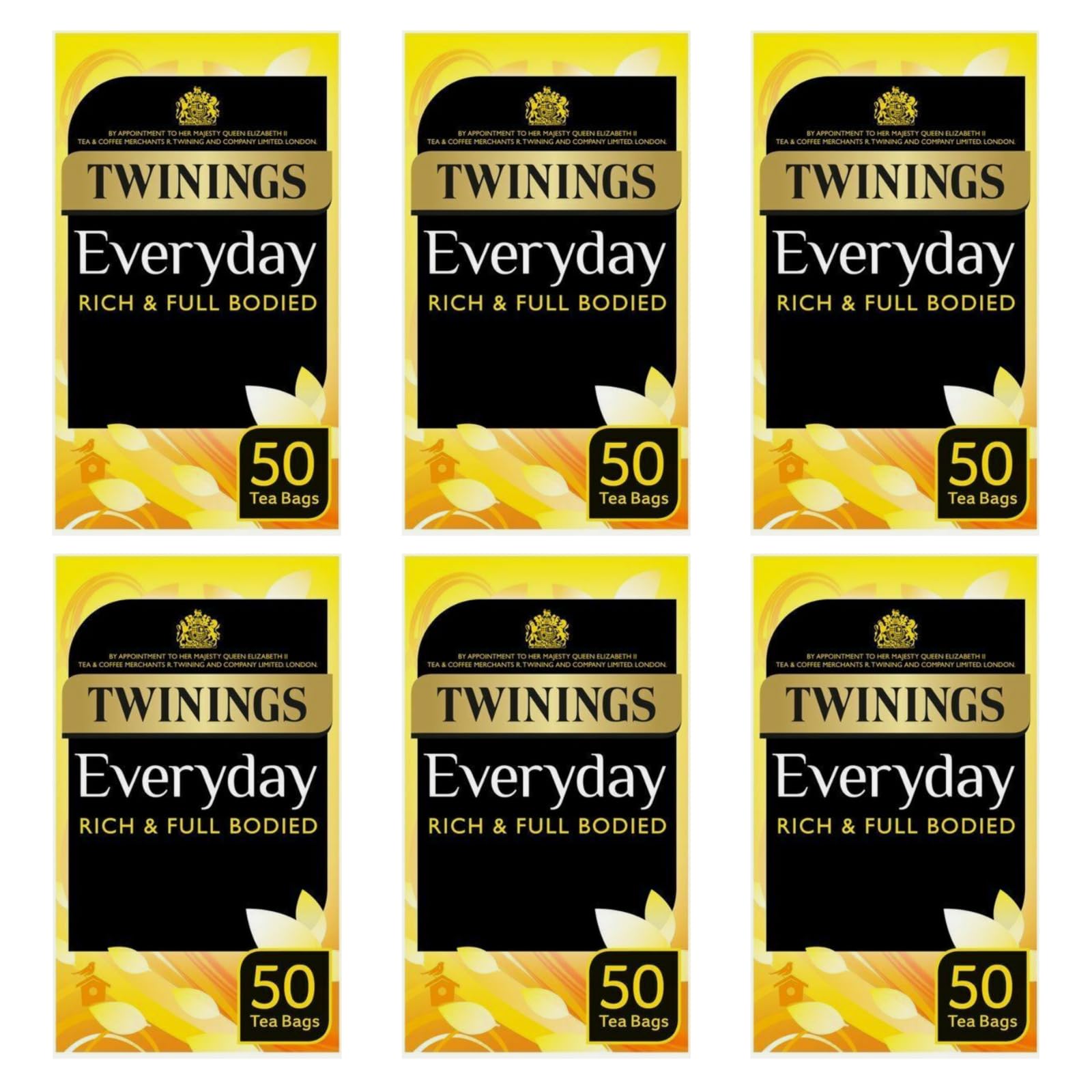 Twinings Everyday Black Tea - 6 Boxes of 50 Individually Wrapped Bags (300 Total) - 100% Black Tea