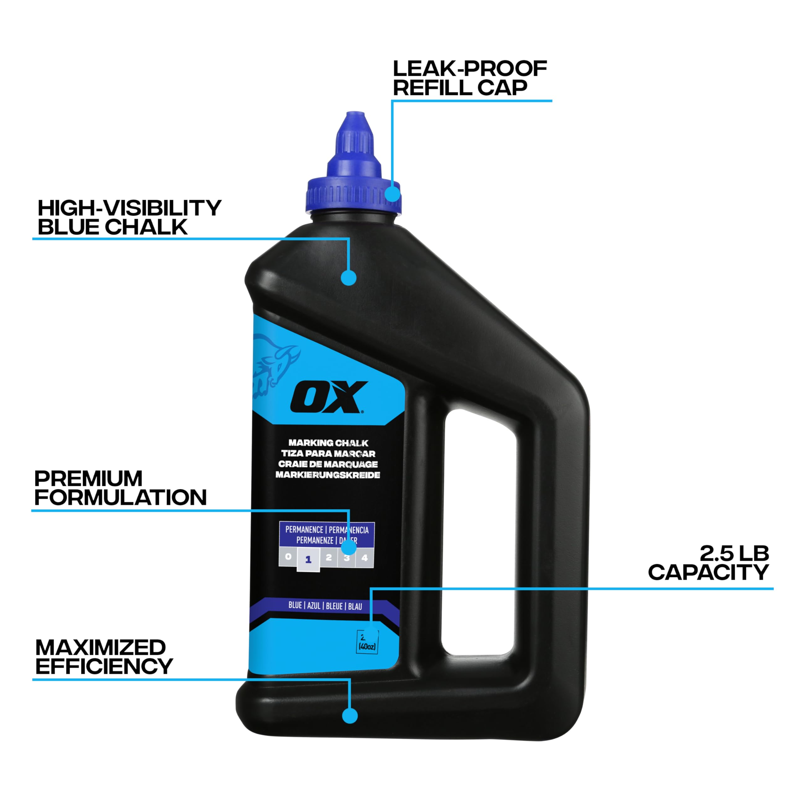OX Tools Standard Blue Marking Chalk - 1.1kg/40oz Capacity | 1-Day Weatherability | Versatile Use 2