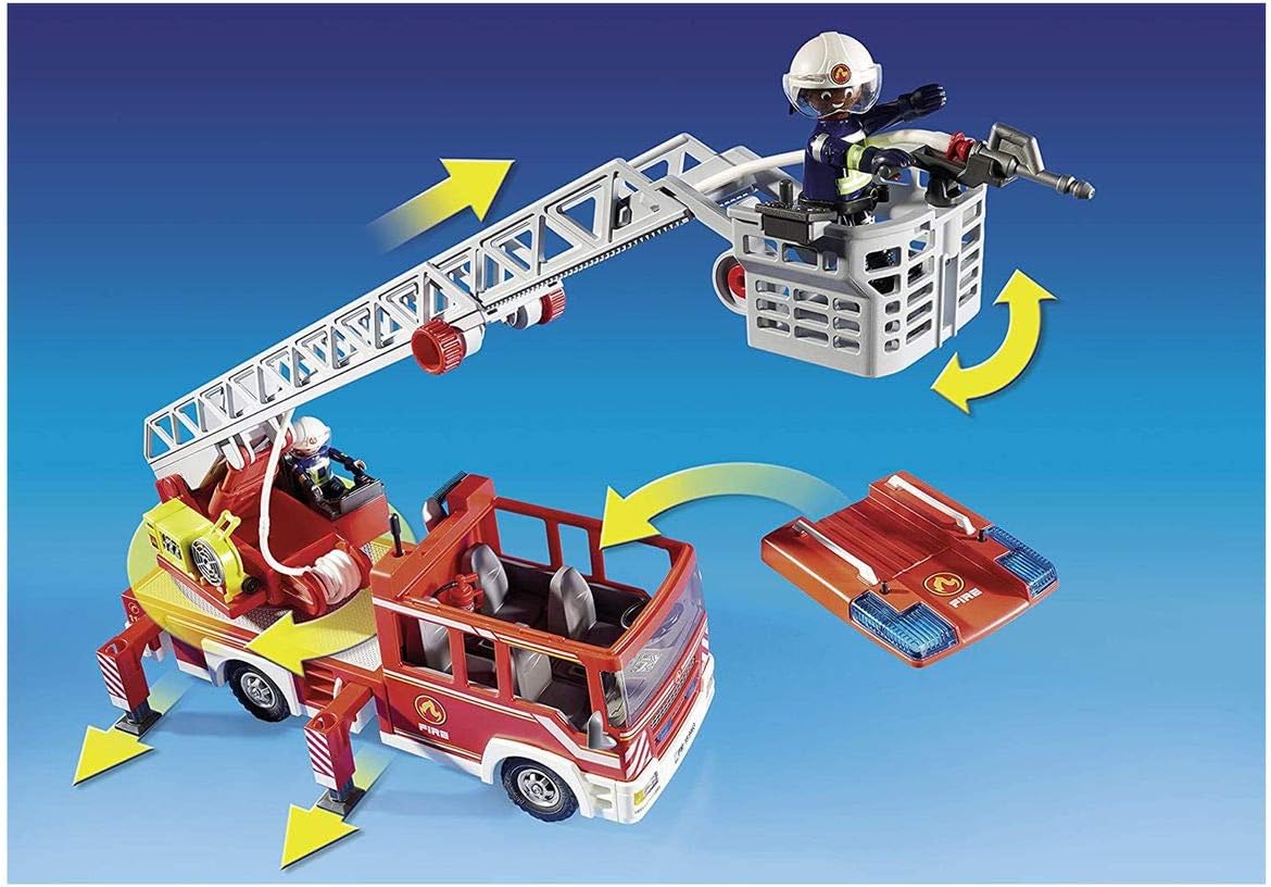 PLAYMOBIL Fire Ladder Unit 9463 - Light & Sound Effects, Water Pump Playset for Ages 4+ 4