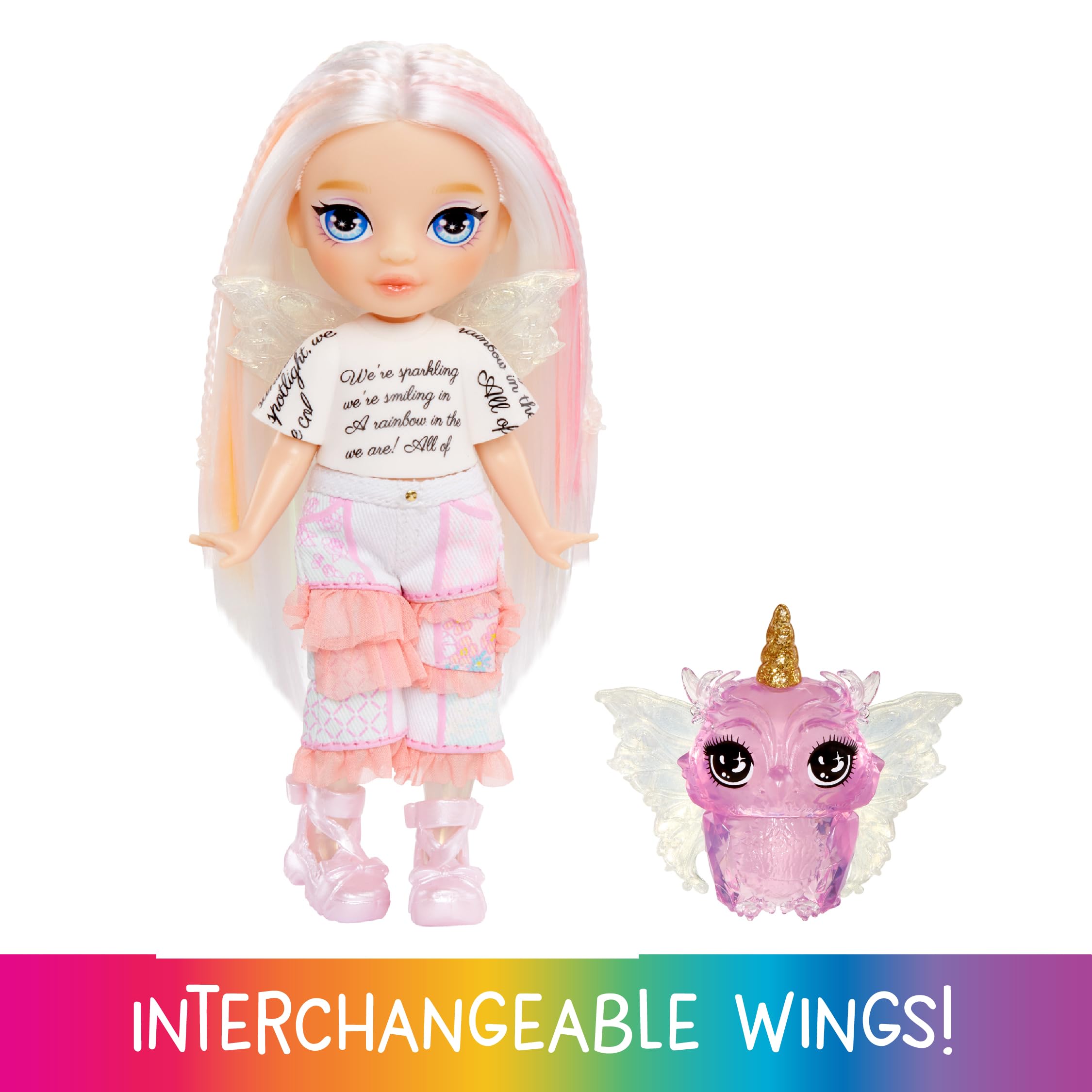 Rainbow High Littles Rainbow Fantasy Fairies & Pet - Opal - 14cm Posable Fairy Doll with Interchangeable Wings, Magical Owl Pet, for Kids 4+ 5