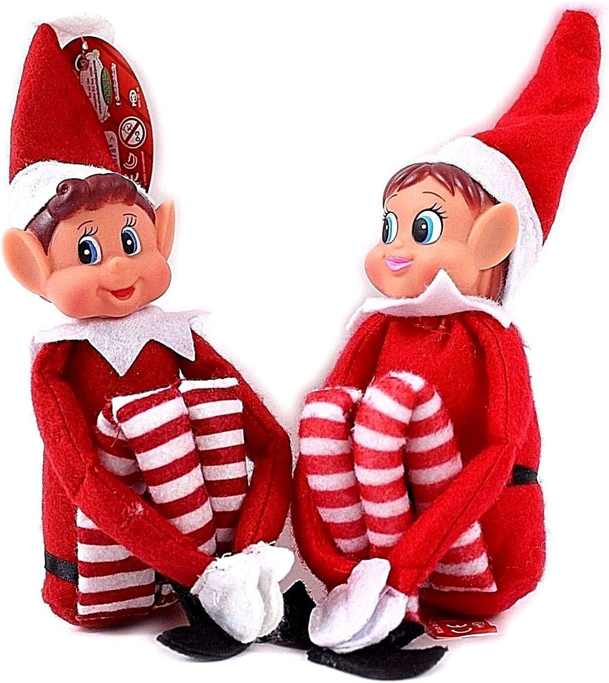 GLOW Elfie (Boy) and Elvie (Girl) Set - Naughty Christmas Elf Figures with Soft Body & Vinyl Face