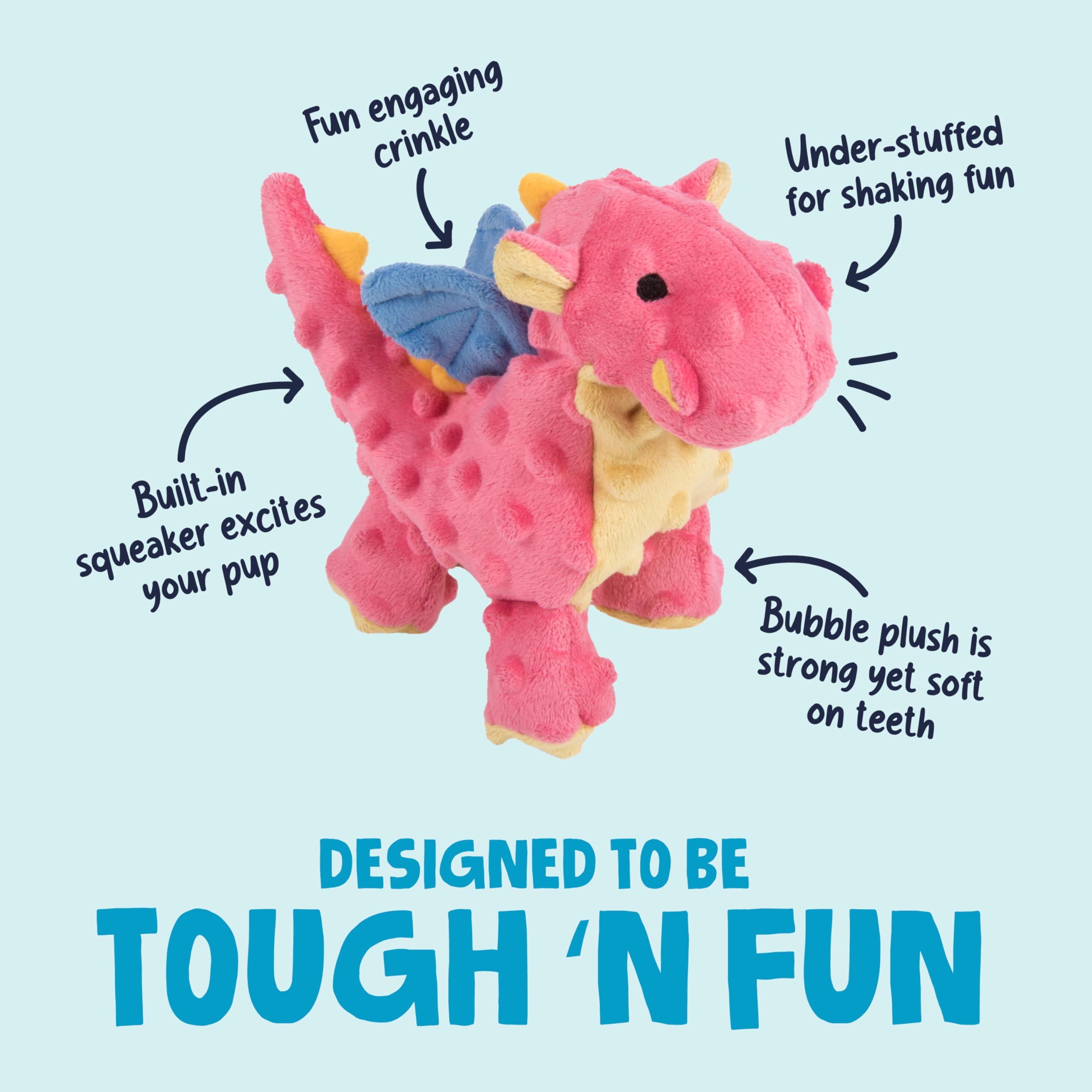 goDog Dragon With Chew Guard Technology Tough Plush Dog Toy - Coral, Small | Squeaker