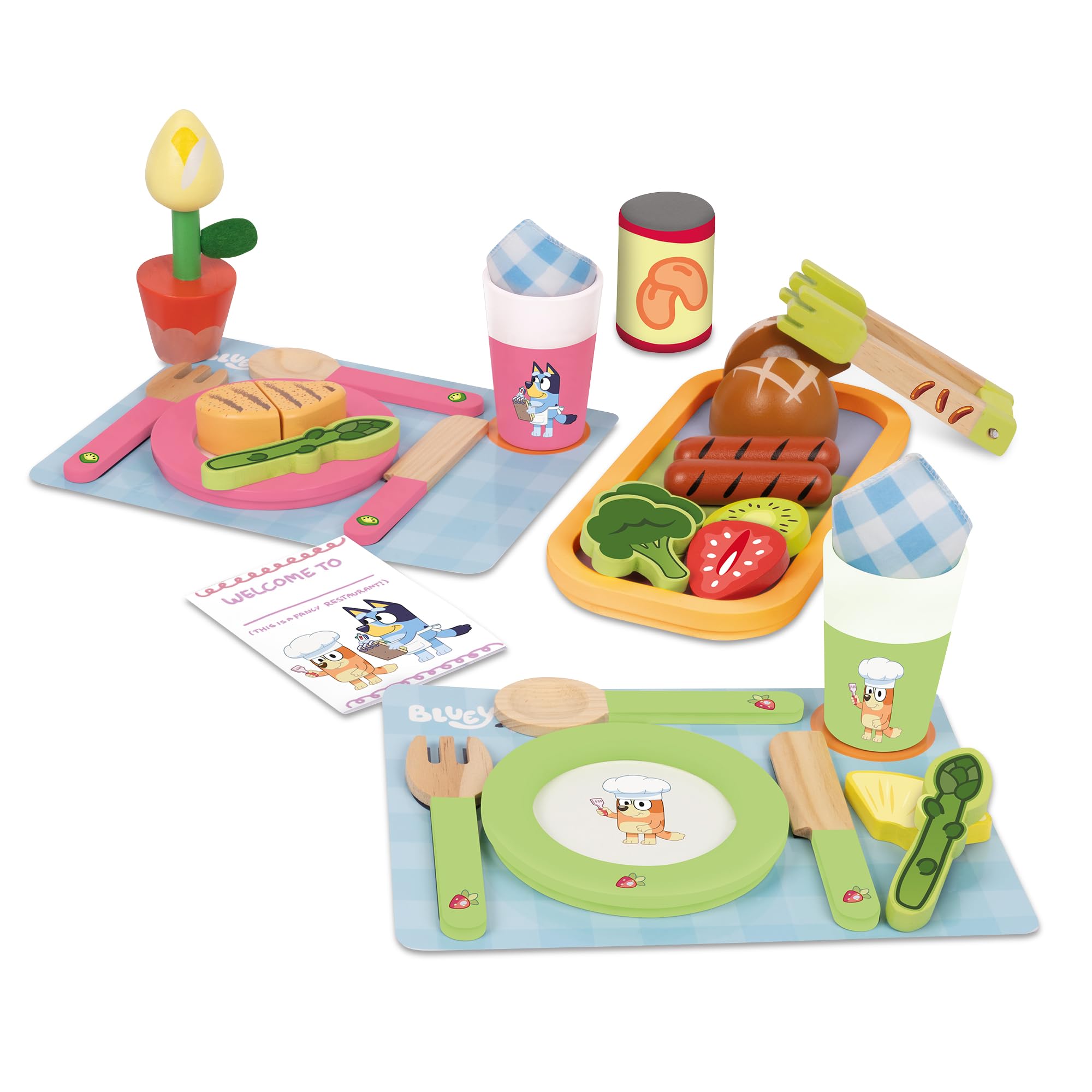 BLUEY - Dine In with Bluey 32-Piece Wooden Toy Playset for Kids