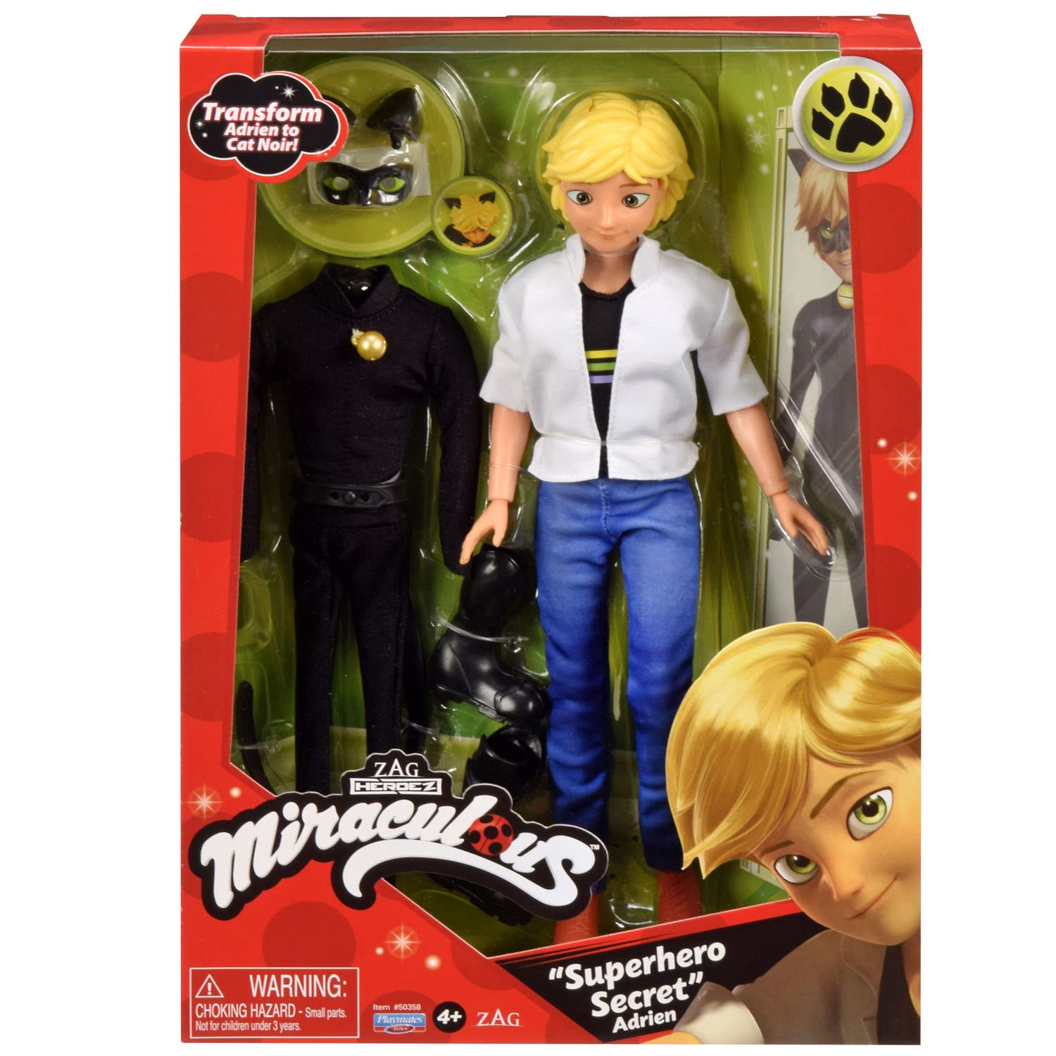 Bandai Miraculous Superhero Secret Fashion Doll - Cat Noir with Adrien Costume Change & Accessories 7