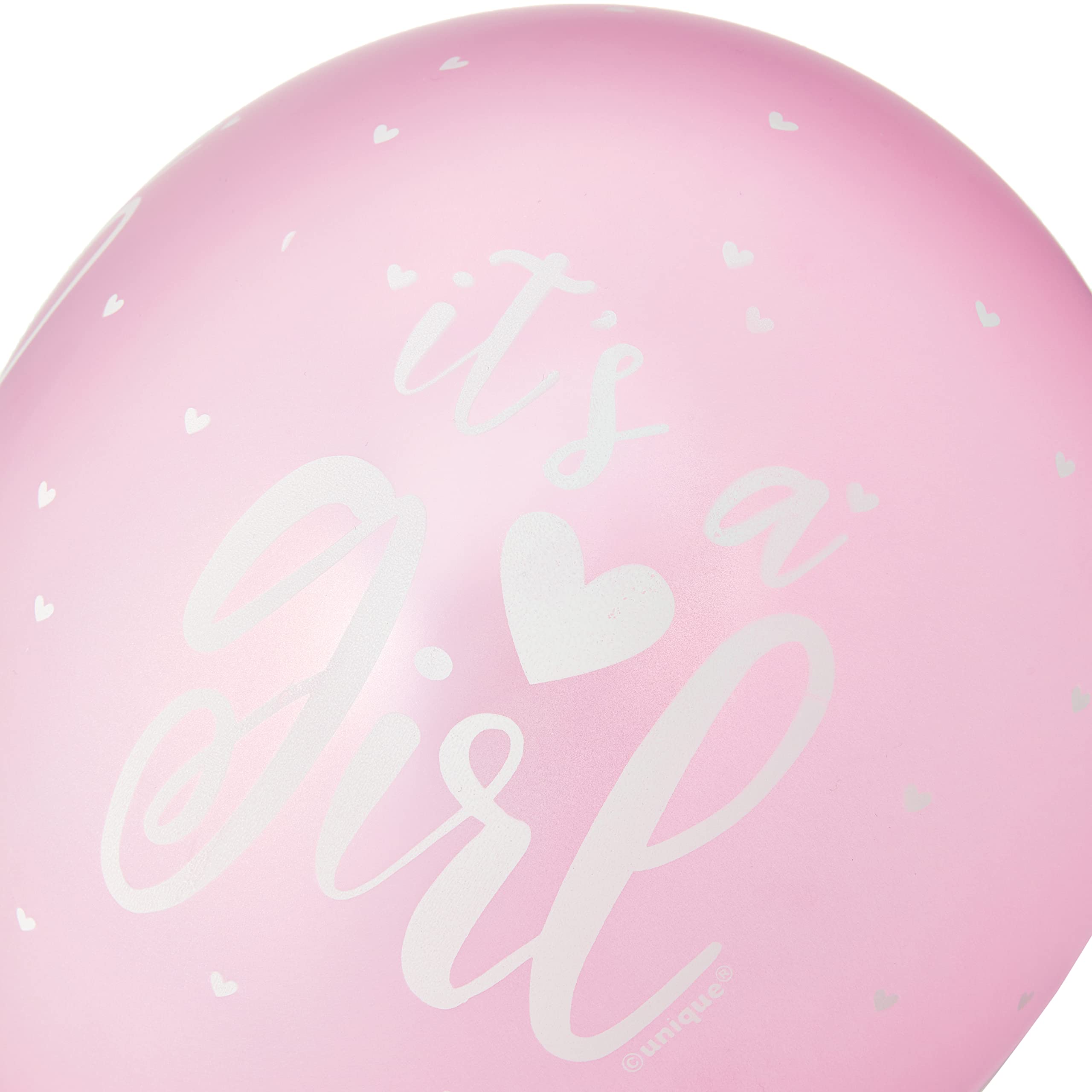 Unique It's A Girl Pink & White Latex Balloons - 30cm, Pack of 5 | Baby Shower & Gender Reveal 2