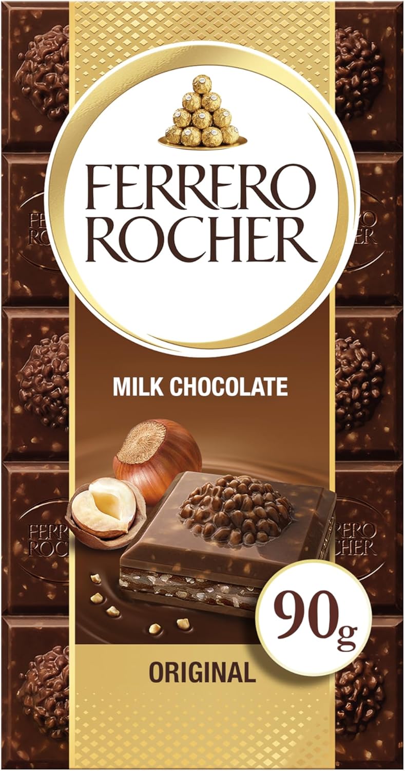 Ferrero Rocher Original Milk Chocolate Bar with Hazelnuts, 90g