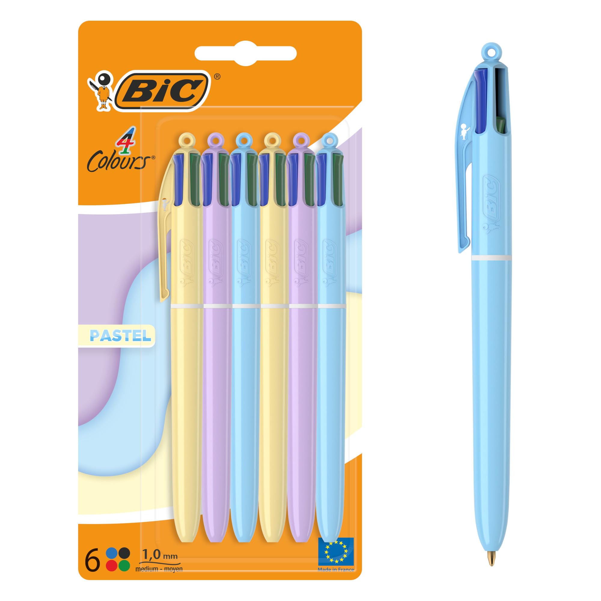 BIC 4 Colours Pastel Retractable Ballpoint Pens - Medium Point (1.0mm) - 6 Pack