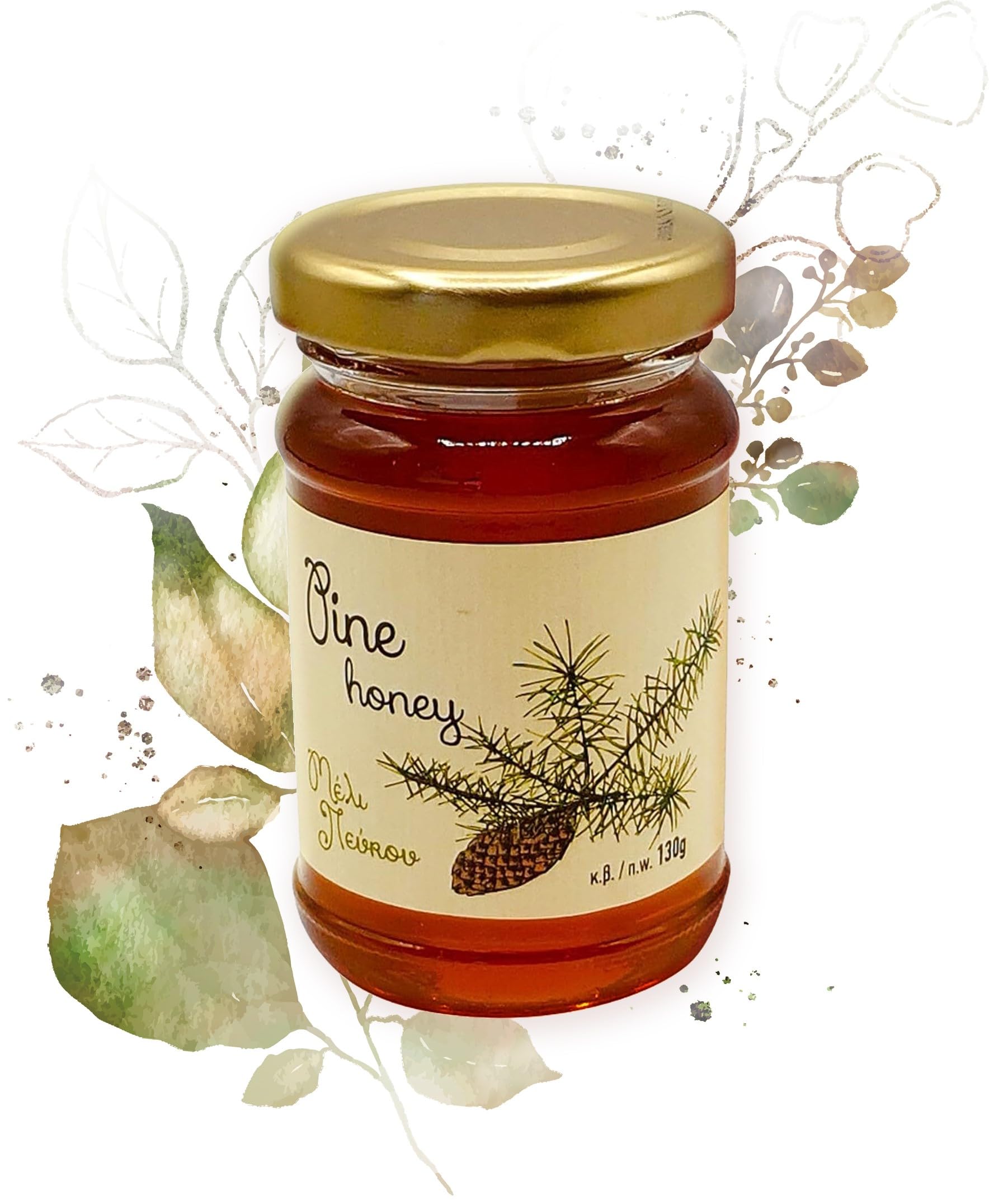 Melissokomiki Dodekanes Griechischer Honig-Geschenkset mit Holzlöffel – Roher Thymian- und Kiefernhonig (je 130 g) 3