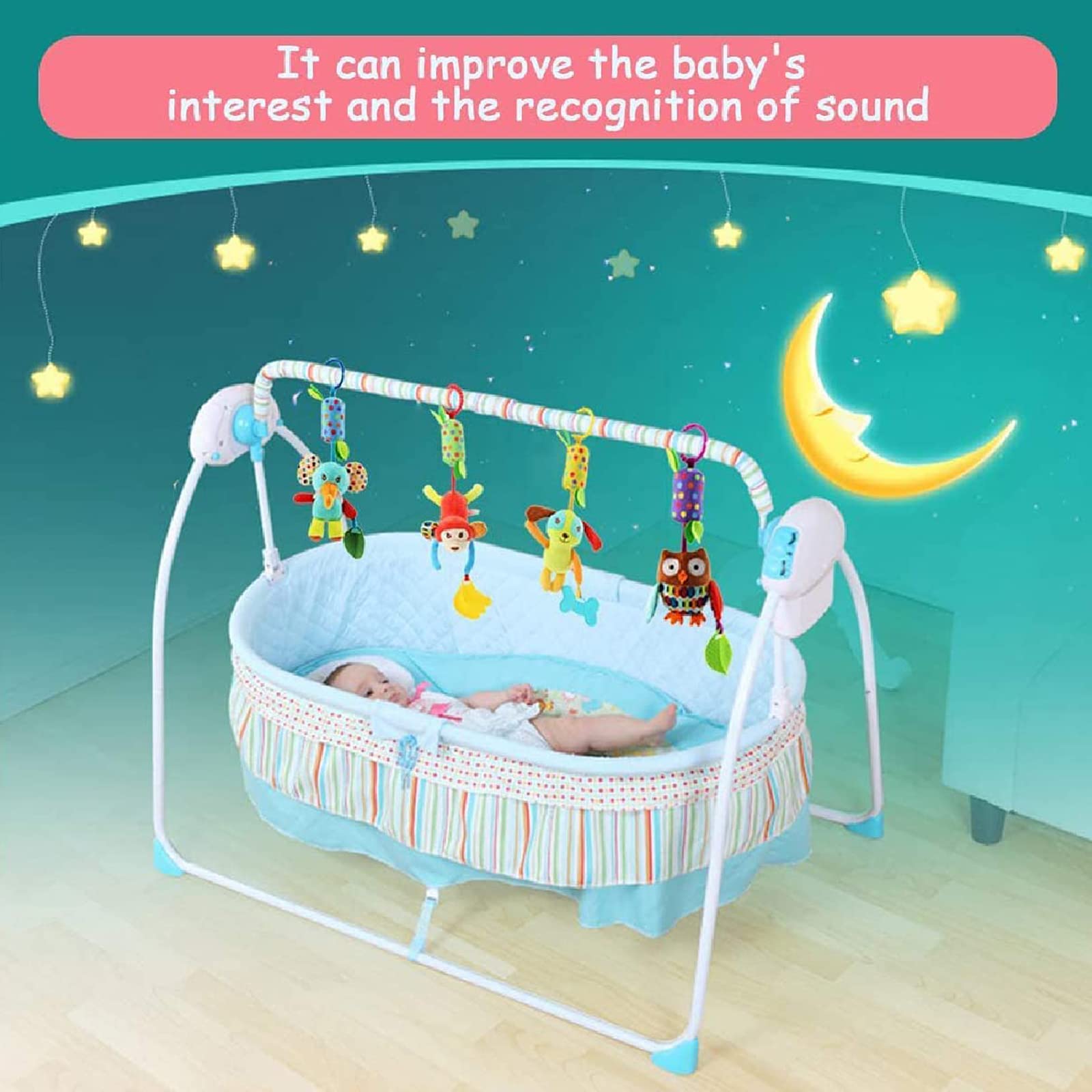 wohot 4-Pack Baby Stroller Hanging Toys - Animal Rattles with Teether for 2 Months to 3 Years 6