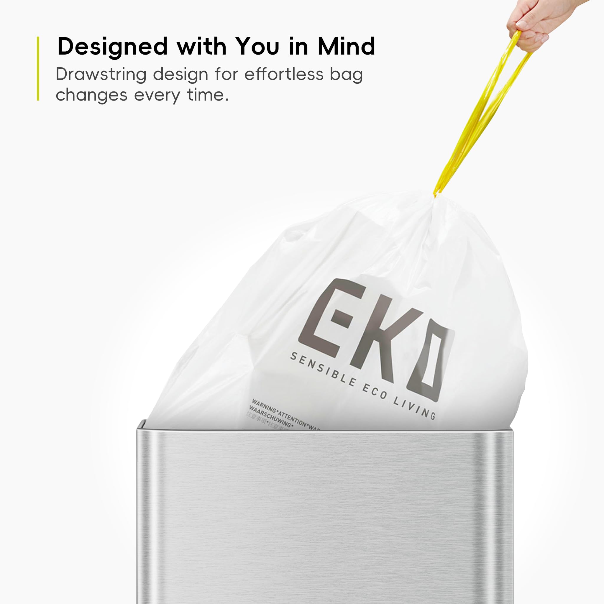 EKO Extra Strong Drawstring Bin Liners for 40-60L Kitchen Bins - 12 Pack White Trash Bags 9