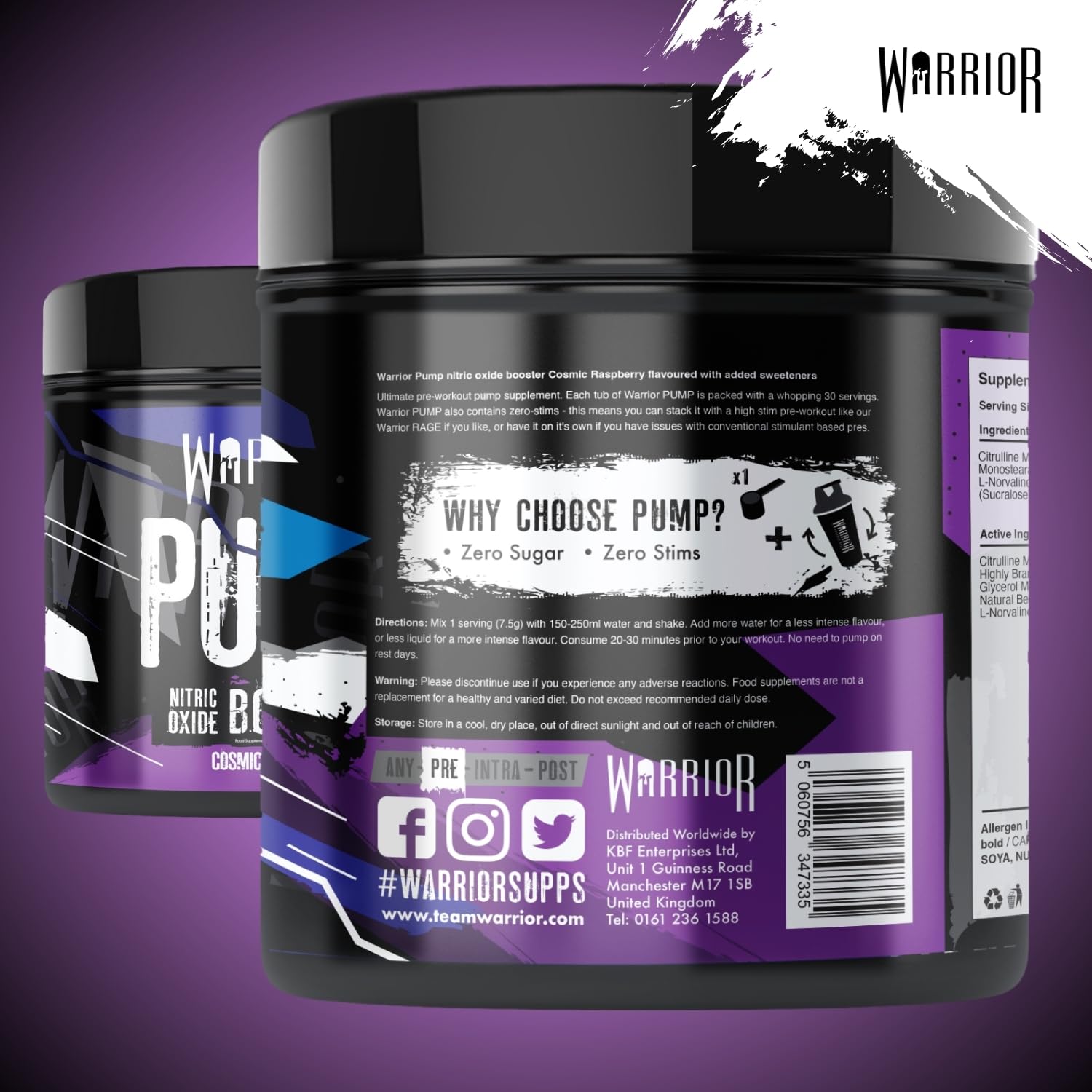 Warrior Pump Pre Workout Powder - Non Stim & Caffeine Free Pump Booster | 225g 6