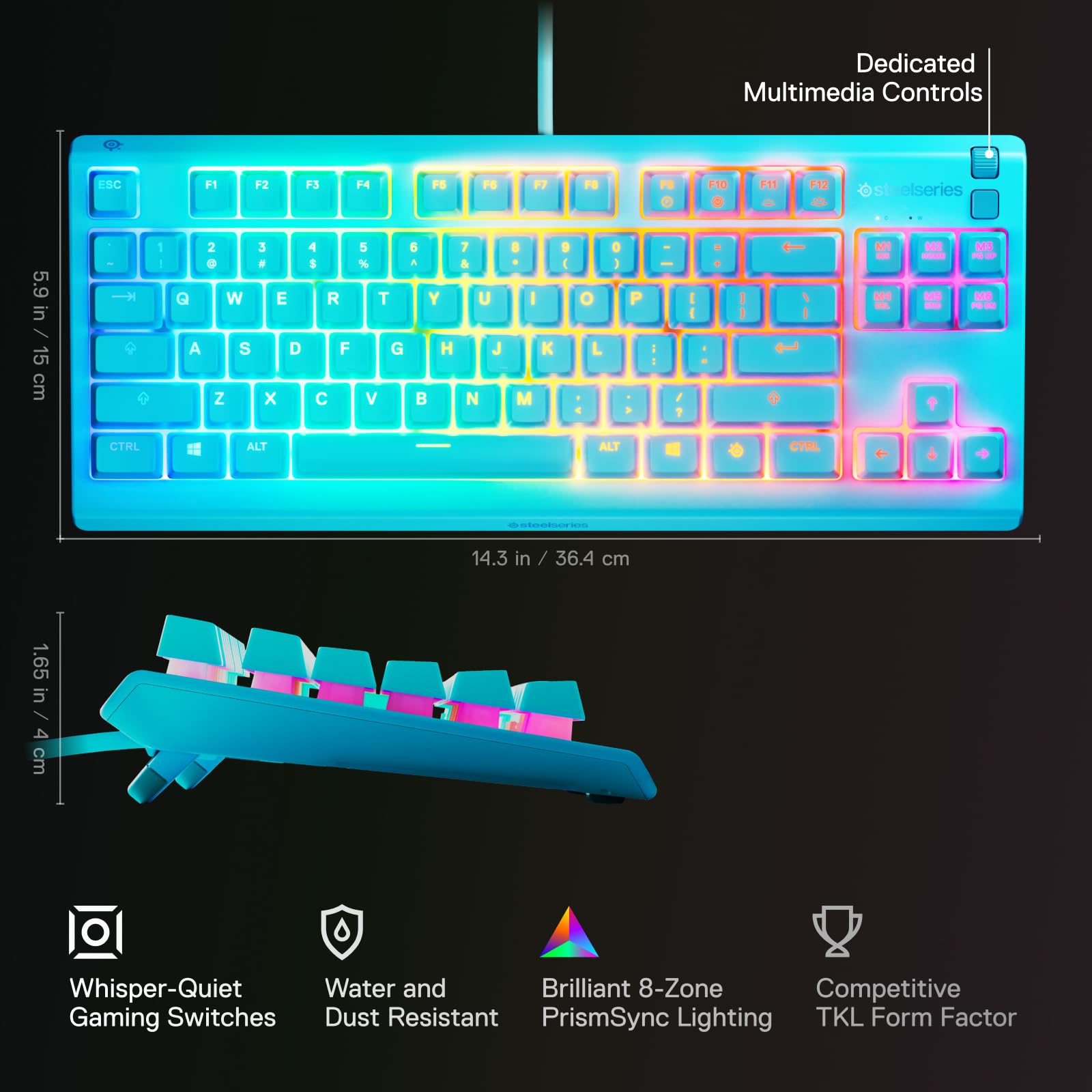 SteelSeries Apex 3 TKL Gaming Keyboard - Tenkeyless, Aqua, RGB Illumination | USB 3