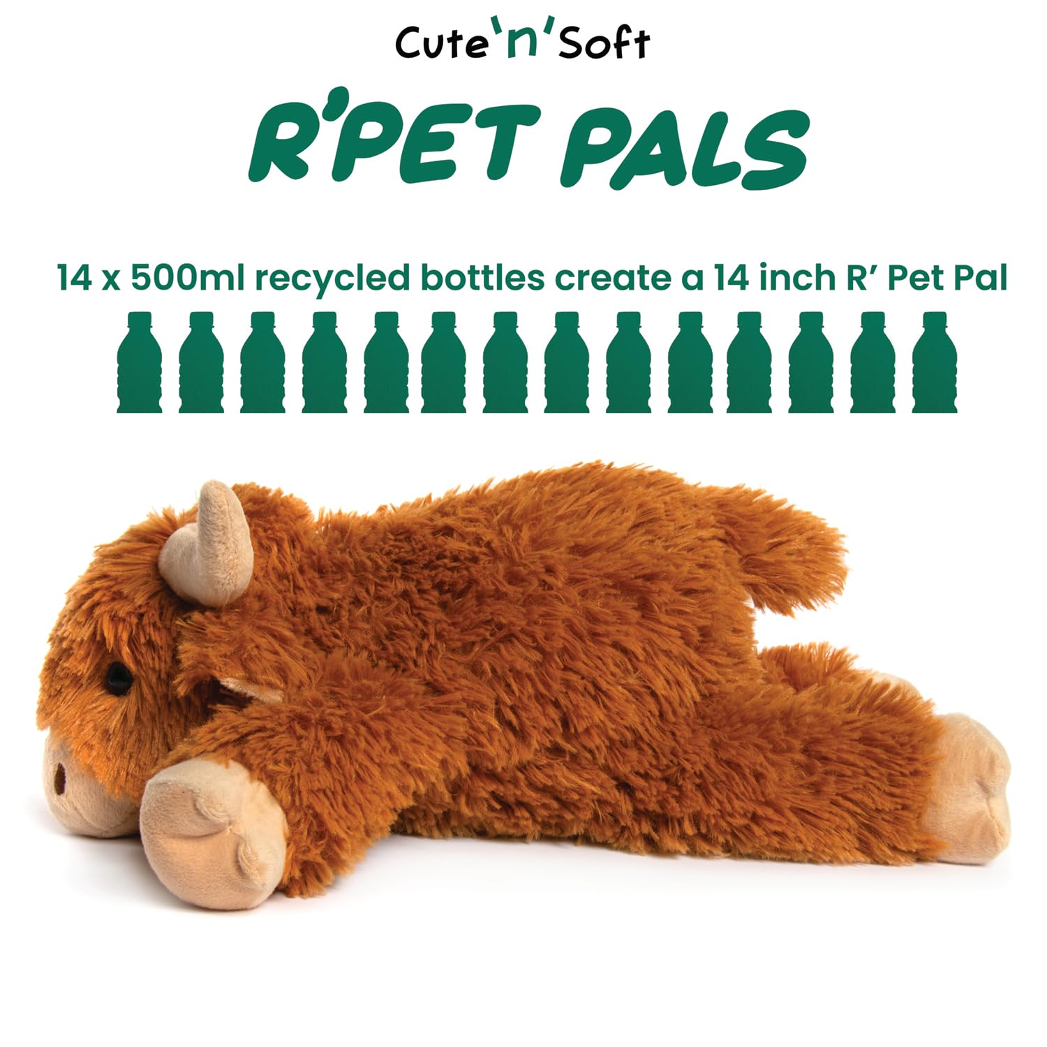 L & P Home & Gifts Recycled Pet Pals Laying Highland Cow - Eco-Friendly Plush Toy 3