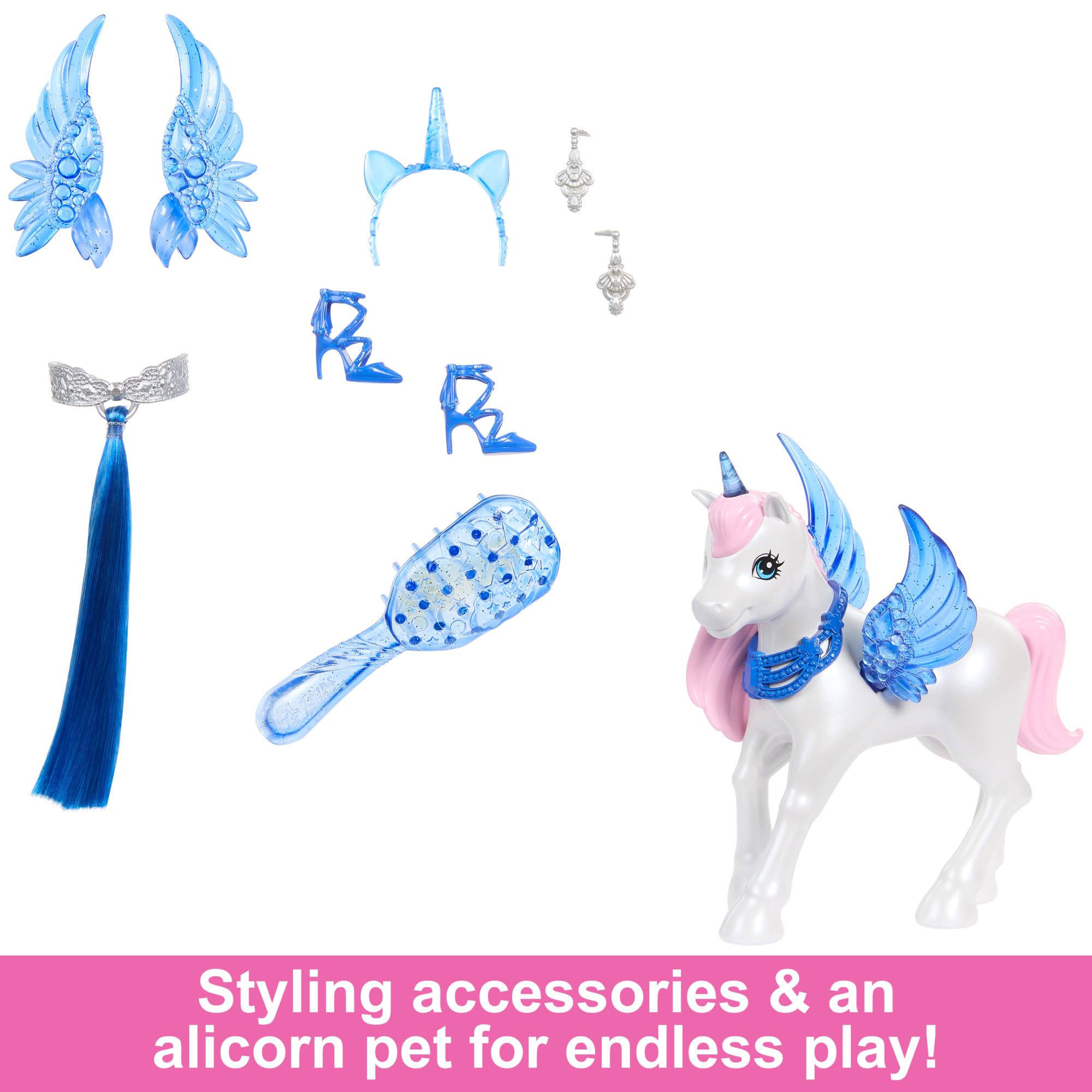 Barbie Unicorn Doll HRR16 - 65th Anniversary Alicorn with Blue Hair & Pink Gown | Ages 3+ 6