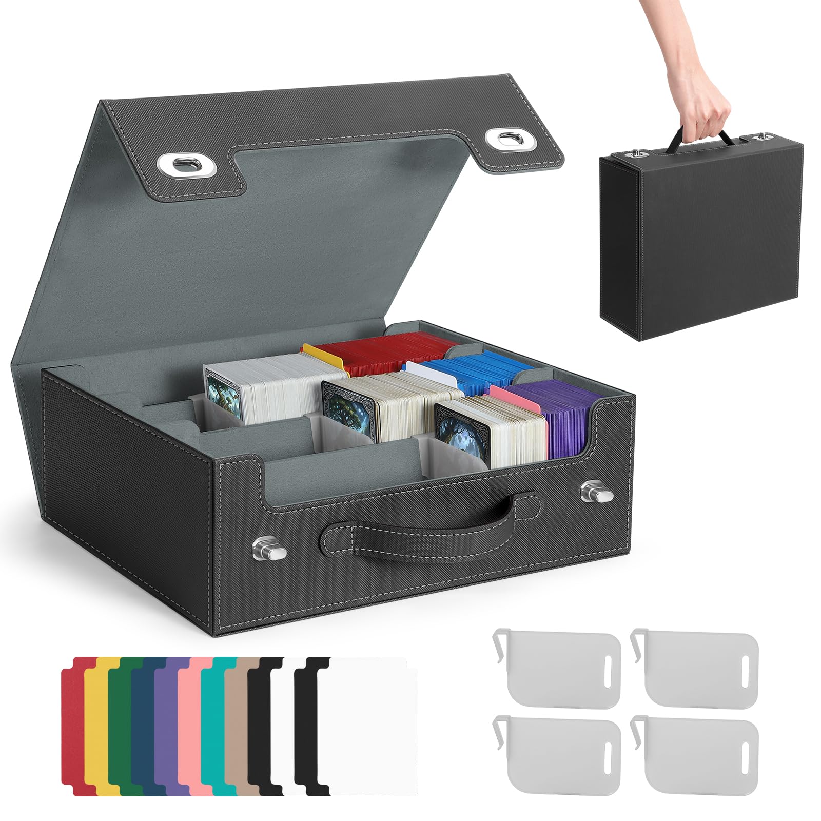 Euqvunn Deck Box with Handle & Twist Lock | Holds up to 2100 Single-Sleeved Cards | PU Leather