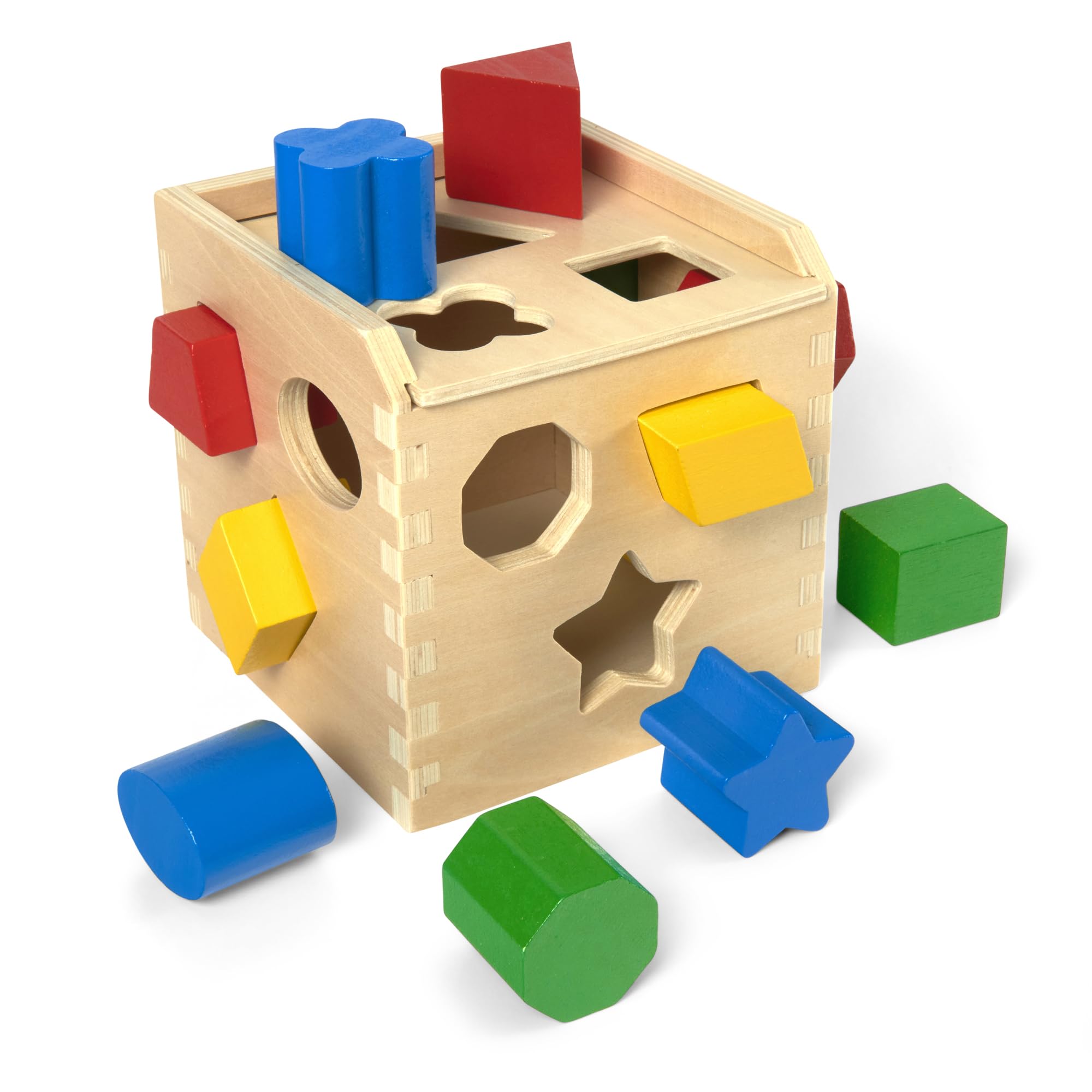 Melissa & Doug Wooden Shape Sorting Cube - Developmental Toy for Ages 2+ | 12 Shapes Included